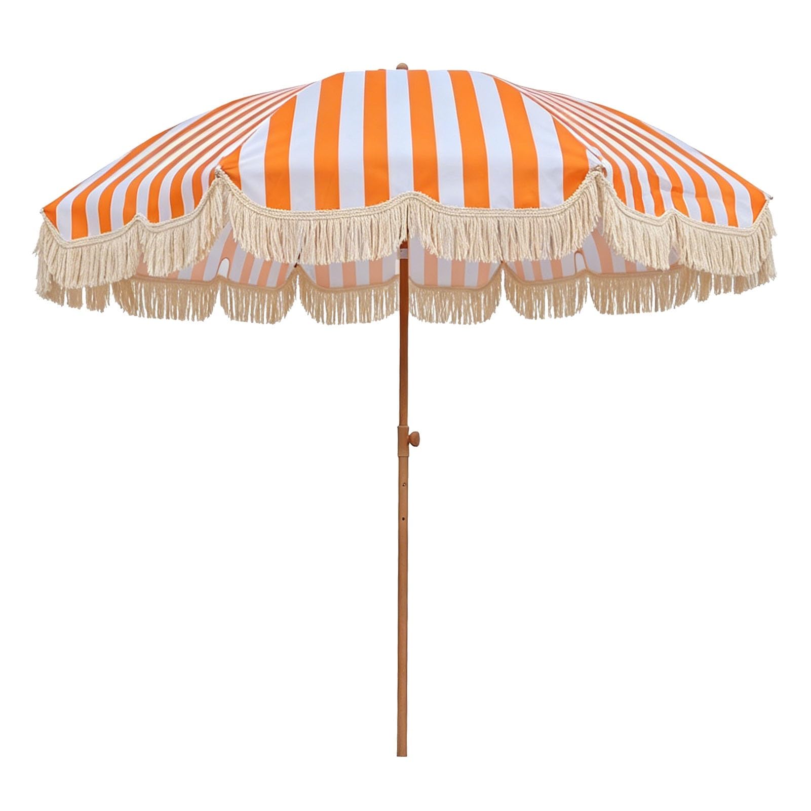 Sombrilla de Patio a Rayas con Borlas de 240 cm, Protección U-V Sombrilla Boho Inclinable para Playa, Piscina o Patio