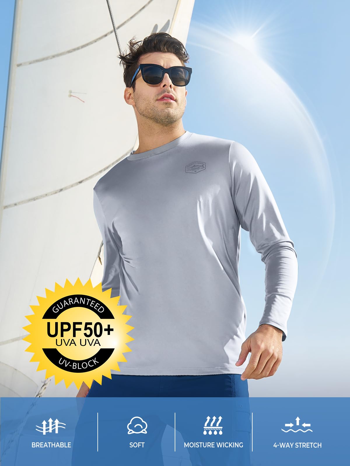 NORTHYARD Sonnenschutz-Shirts für Herren, langärmelig, Schwimmen, Strand, Rashguard, LSF, UV-Schutzfaktor 50+, Angel-T-Shirt, schnelltrocknend, leicht