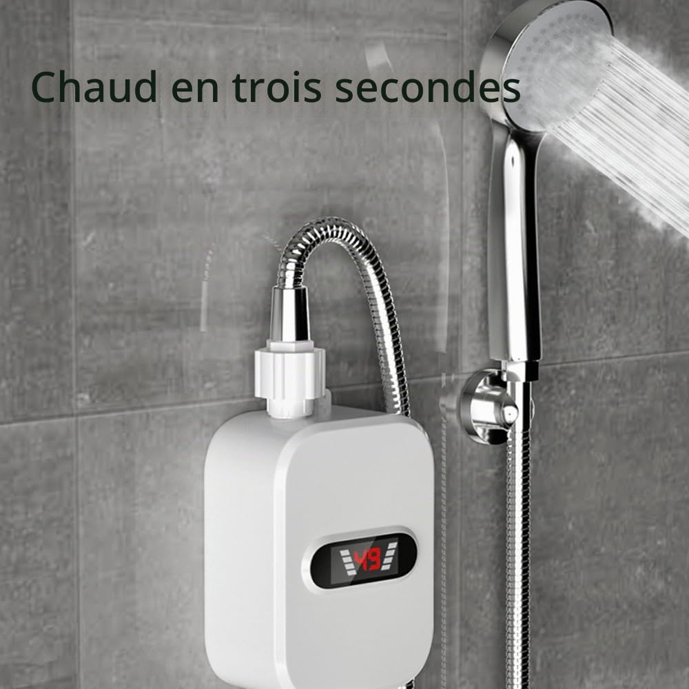 Chauffe-eau instantané Affichage numérique LCD Thermostatique Douche Dispositif de chauffage de l'eau Salle de bains Imperméable Machine de chauffage rapide sans réservoir en acier