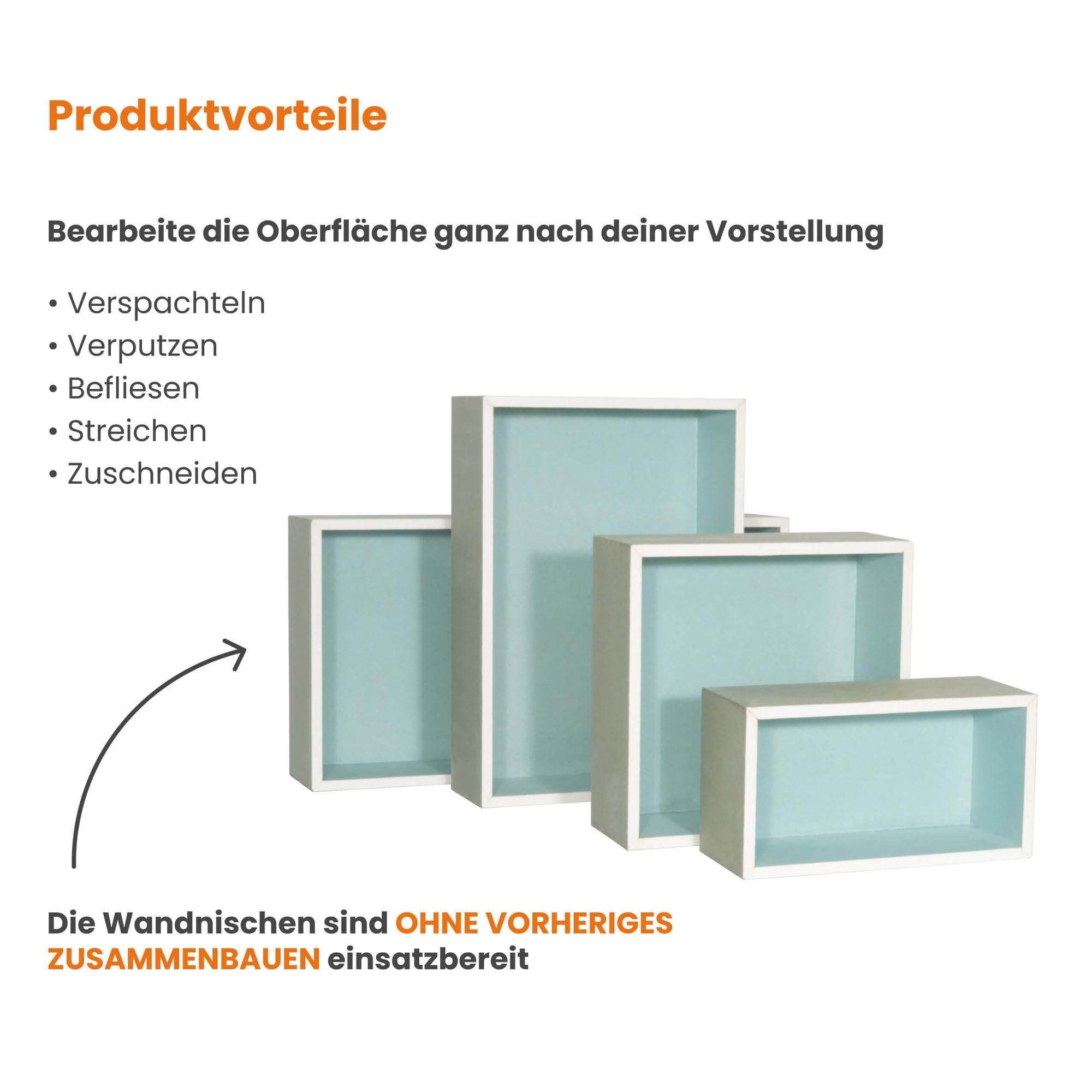 Wandnische Dusche 20 x 40 x 12cm befliesbar – einbaufertige imprägnierte Gipskarton-Duschnische für Bad und Wohnräume