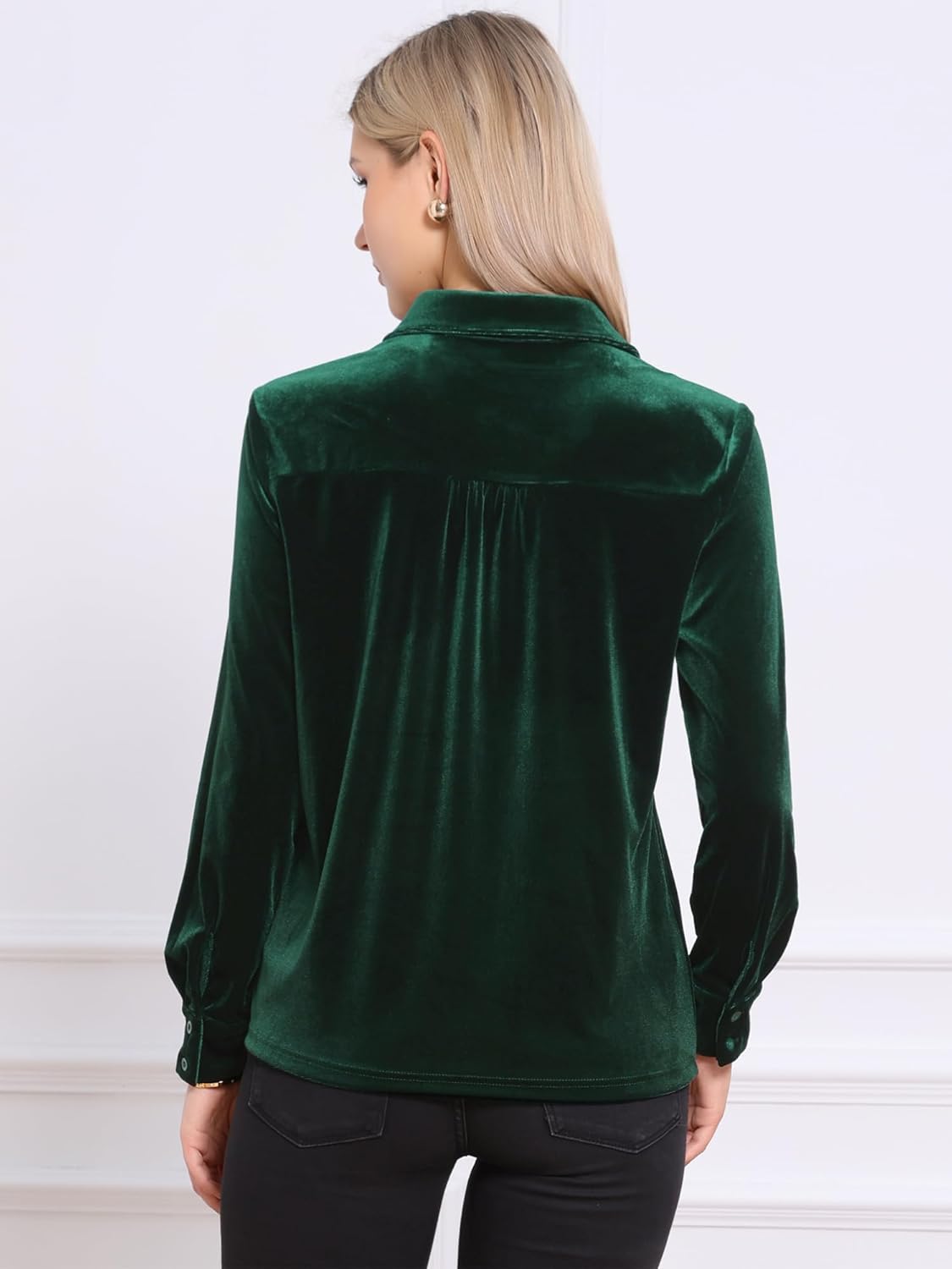 Allegra K Vintage Velvet Tops for Women Dressy Casual Long Sleeve Button Down Shirt Blouse - Image 3