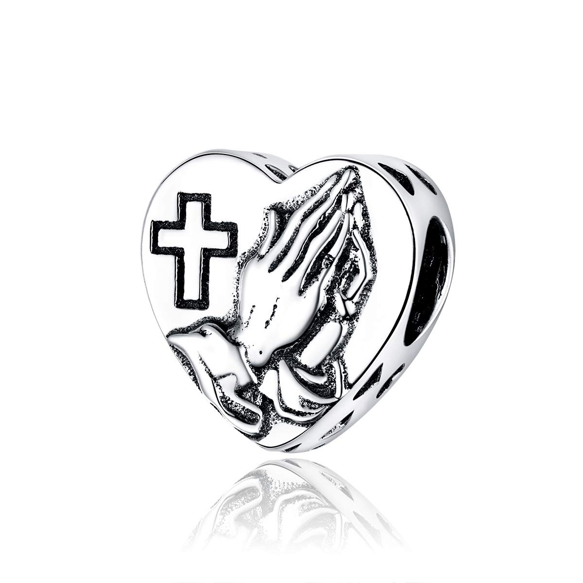 Praying Hands Charms with Cross God Possible,fit Pandora Faith Bracelet, 925 Sterling Silver Cross Bead for Women's Thanksgiving Prayer Gift