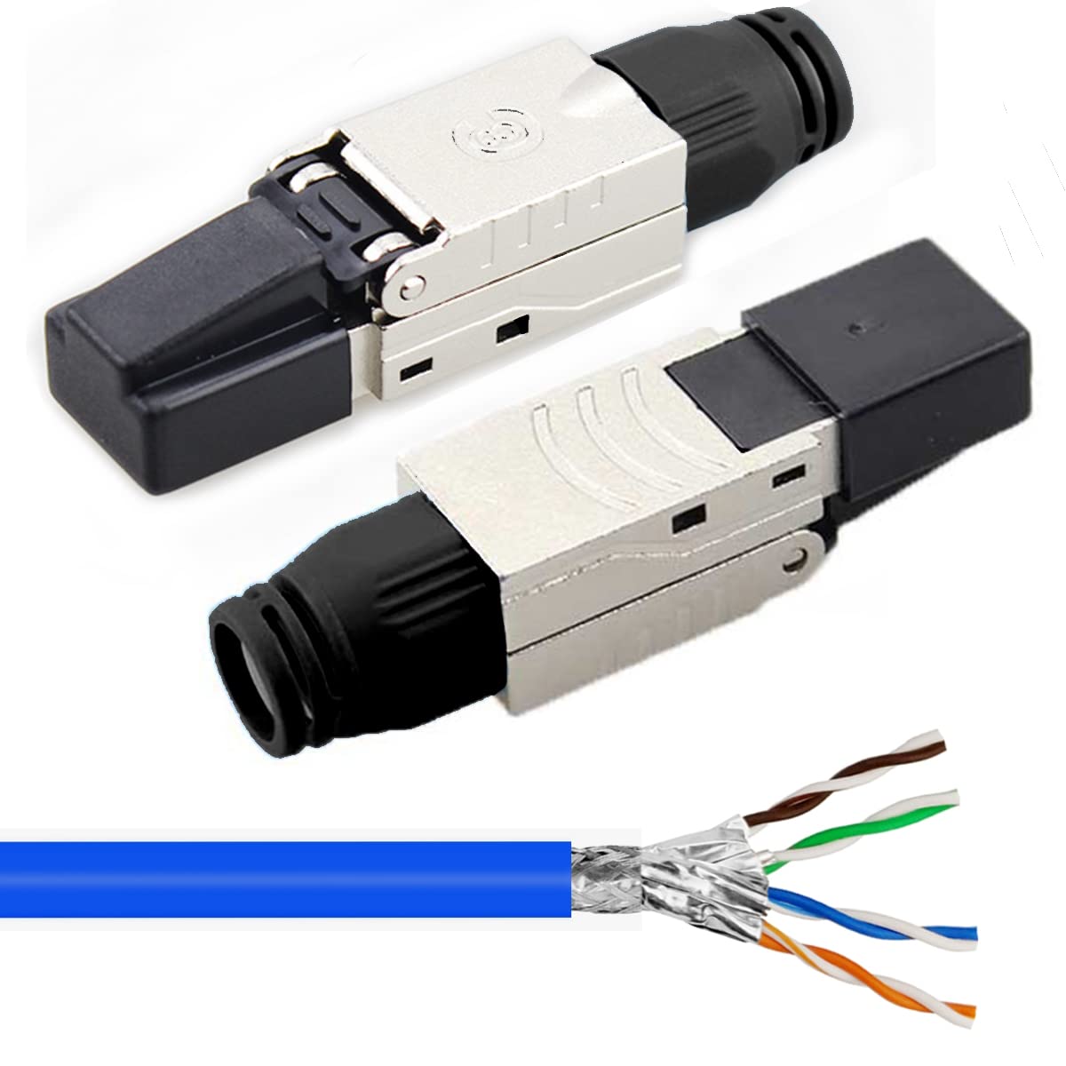 DeleyCON 8x CAT 8 Prise Réseau RJ45 Prise Coudée à 90° RJ45 Sans Outil Prise Reseau 40 Gbit S Blindee Pour Cables Dinstallation Rigides De Cable Brut Connecteur Rj45 Ethernet Lan Cable De Brassa