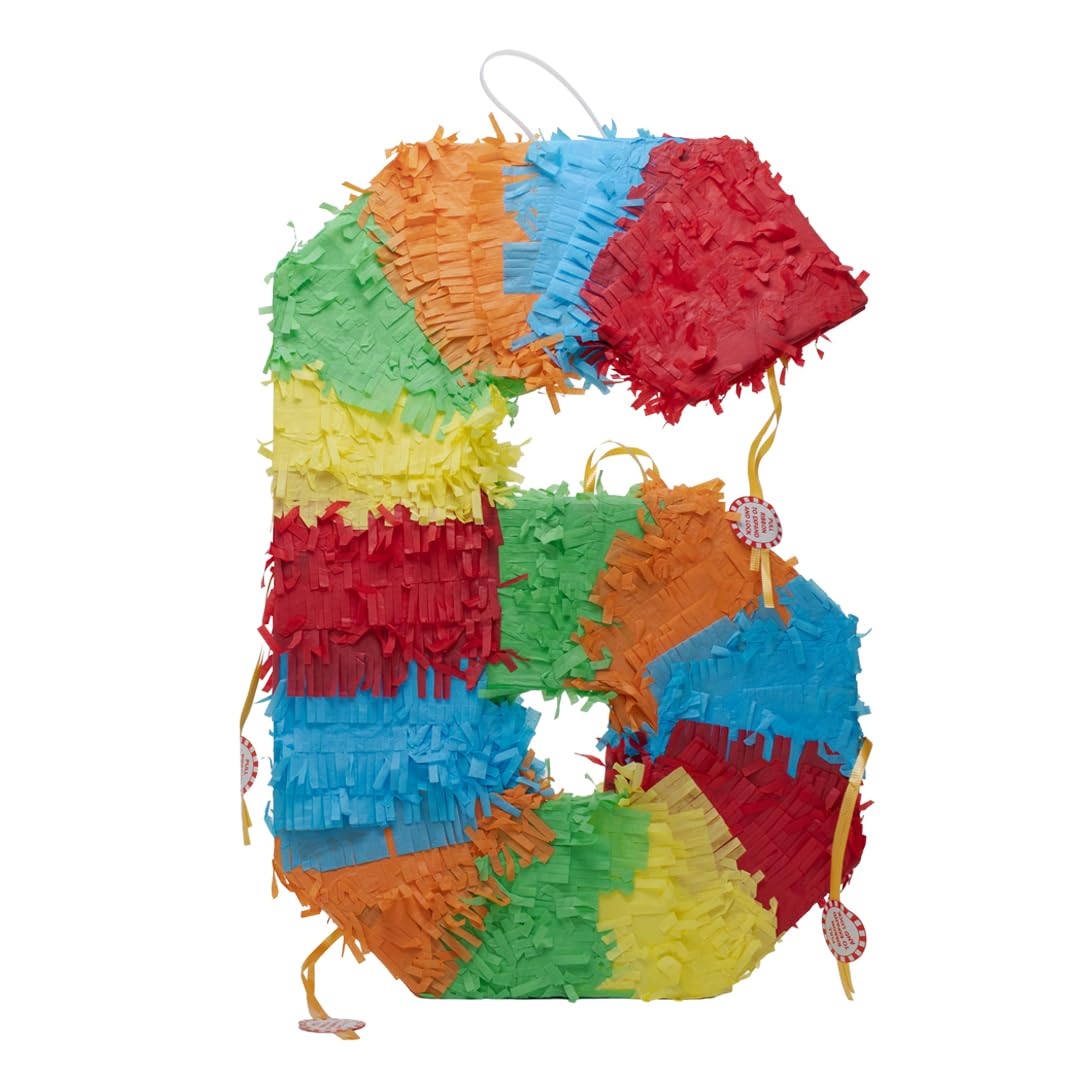 Number 6 Standard 3D Pinata 49cm, Birthday Party Piñata for Sweets, Toys & Party Favours, Colourful Hanging Decoration, Anniversary & Celebration Game