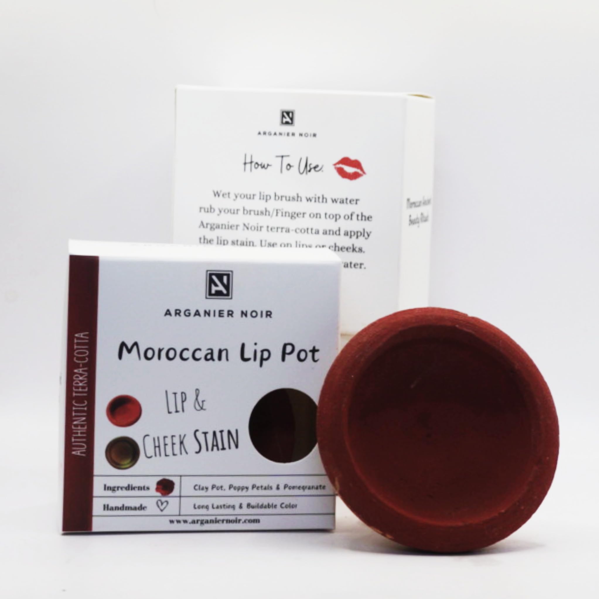 Arganier Noir Aker Fassi Moroccan Lip Clay Pot Authentic Moroccan Lipstick Lip and Cheek Tint, Red Buildable Color.