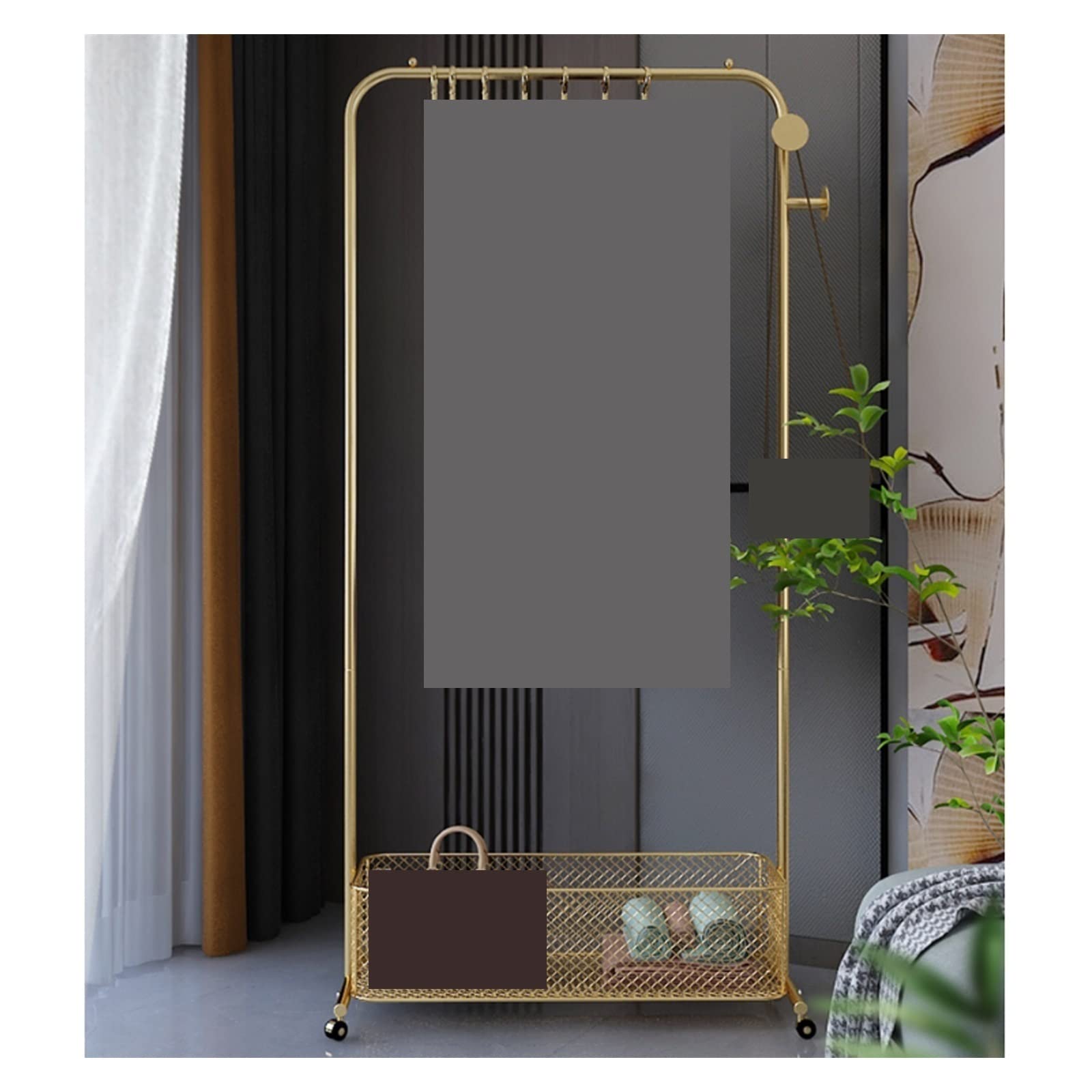 Garderobenständer stabil Bodengarderobe, Wohnzimmergarderobe mit Aufbewahrungskorb mit Rädern, abnehmbare multifunktionale Bodengarderobe für Wohnzimmer, Schlafzimmer, Büro(80cm)