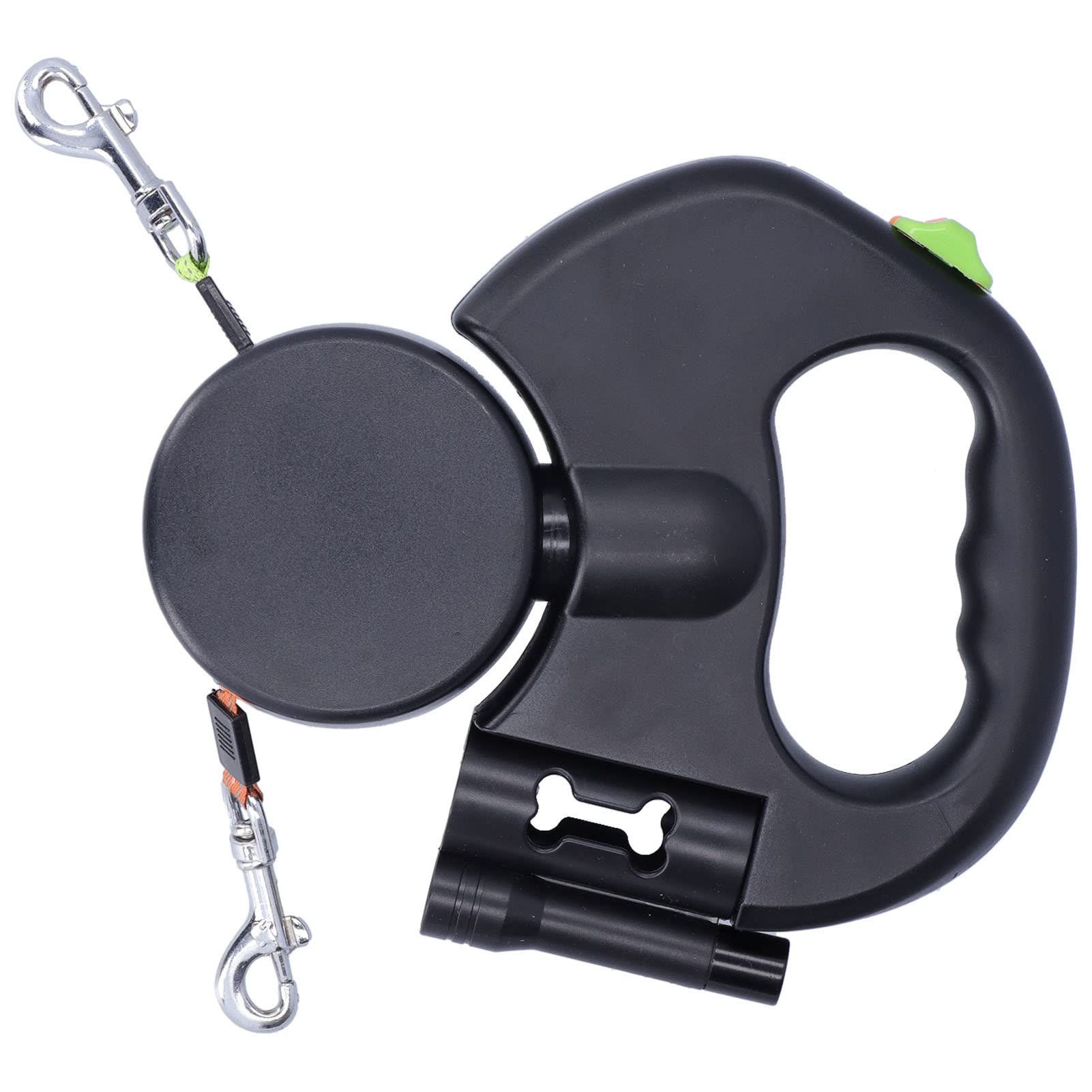 Muiltvoe Automatic Retractable Pet Leash, 1 Tow 2 Double Dog Leash with Flashlight and Bag Dispenser, for Small Medium Dogs up to 15kg