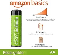 Vista 2 de Yaxa Basics Paquete de 8 baterías recargables AA NiMH, 2000 mAh, 1.2 V, recarga hasta 1000 veces, precargadas