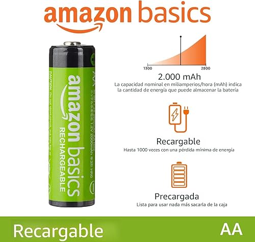 Miniatura 2 de Tienda Basics - Paquete de 8 baterías recargables AA rendimiento de 2000 mAh precargadas se recargan hasta 1000 veces