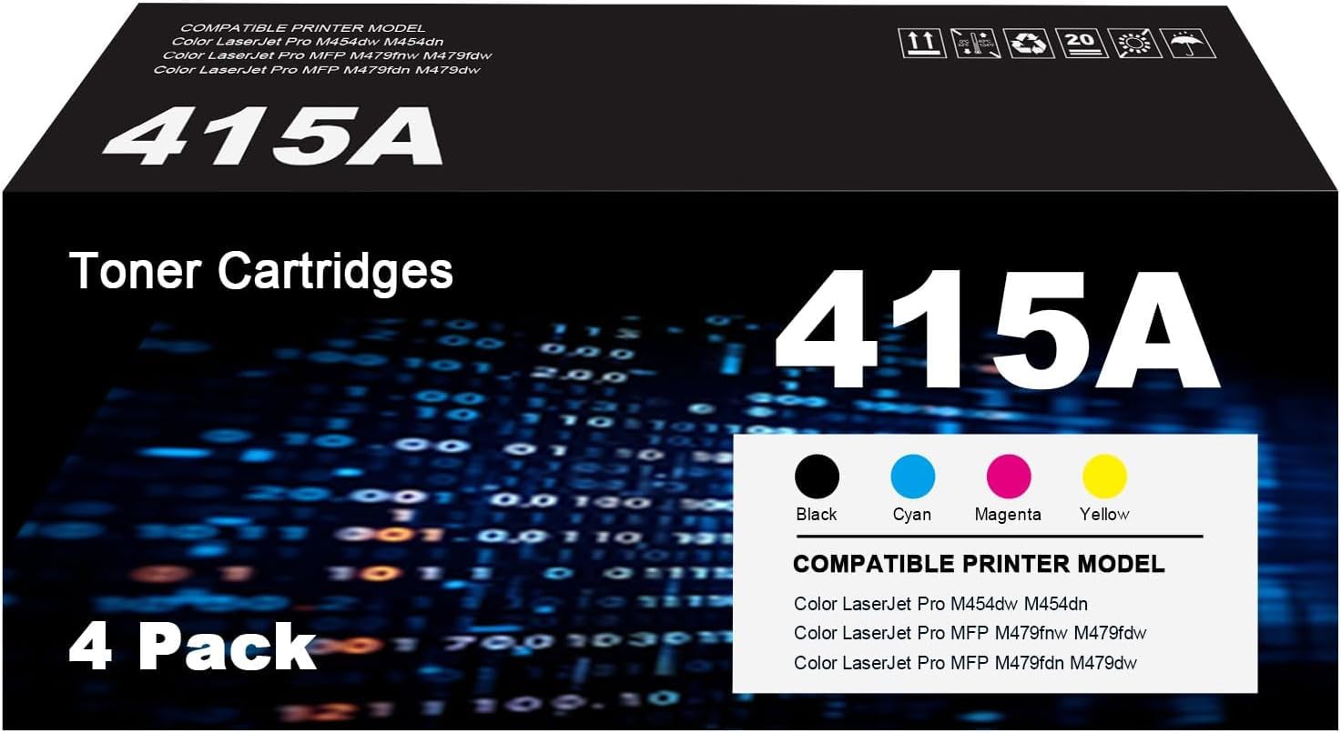 Cartuccia toner con chip 415A Multipack compatibile per HP 415A 415X per stampante HP Color Laserjet Pro MFP M479fdw M479dw M479fnw M479fdn M454dn M454dw W2030A (nero, ciano, giallo, magenta)