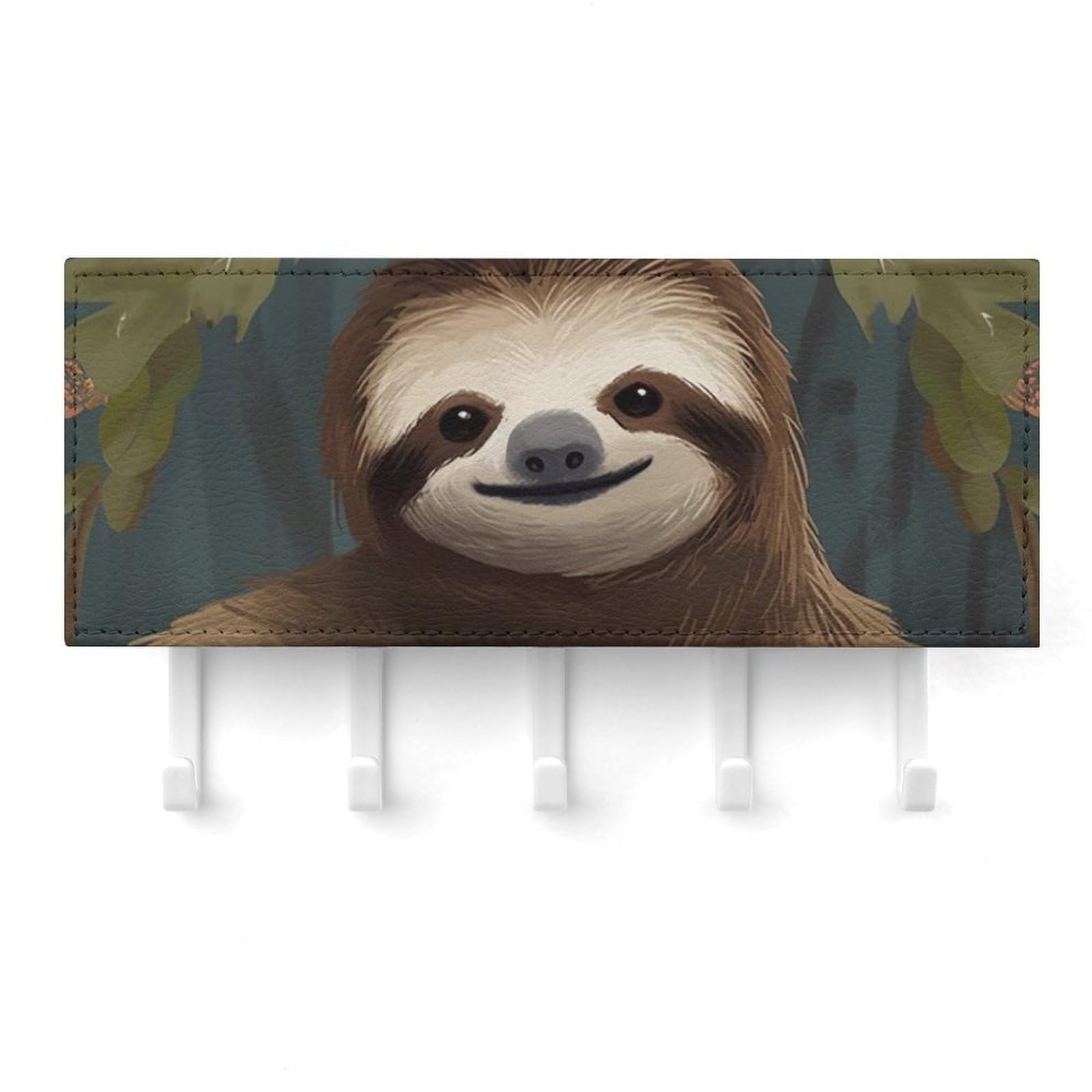 QMNLKH Sloth Wall Mounted Key Rack for Home, No Drilling Key Holder with 5 Hooks, Self Adhesive Keys Chain Organizer for Hallway, Keys Hanger Shelf for Office, Doorway White