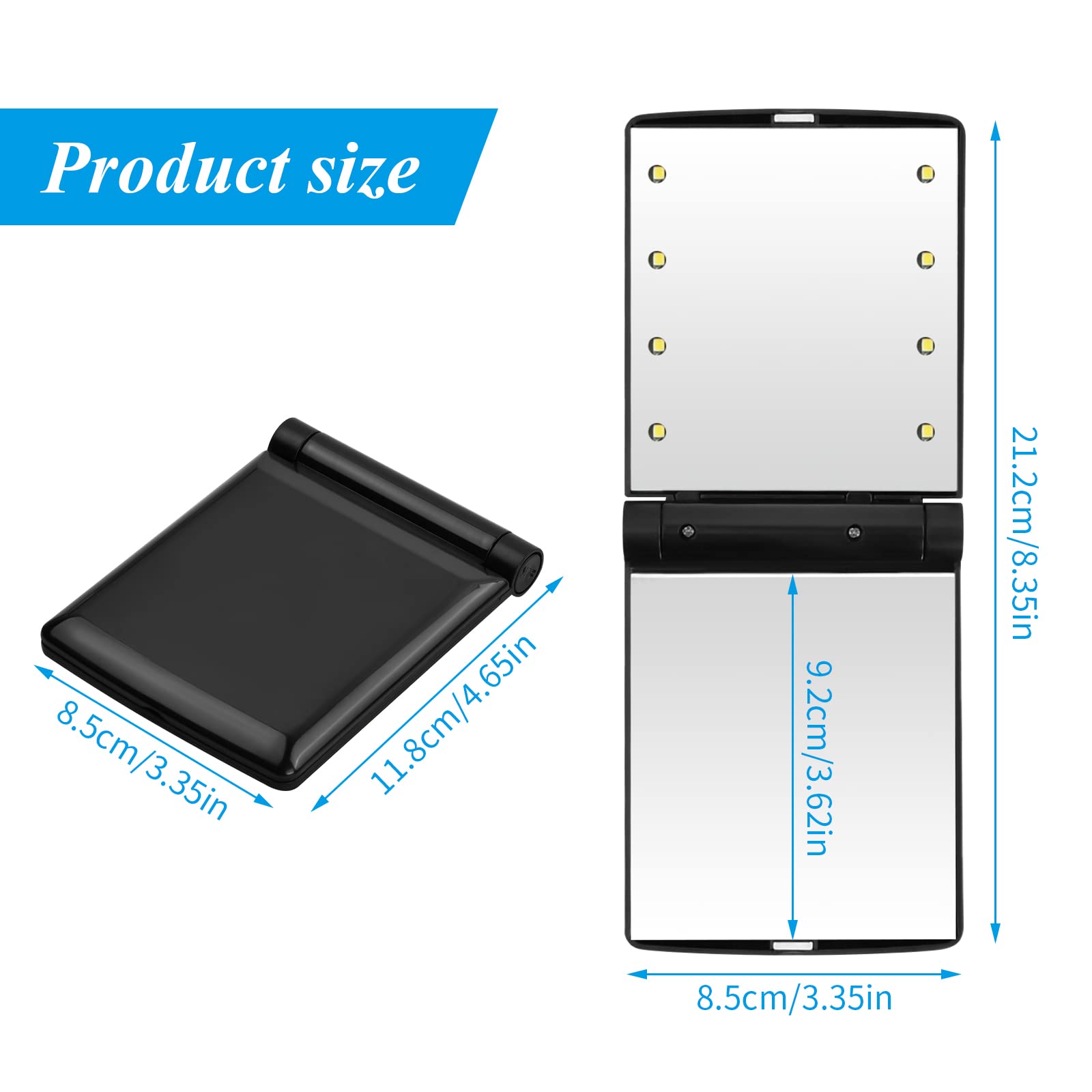 Miroir De Maquillage Clip Rechargeable LED Portable - Miroir Vanité Carré Lumineux Pour Voyage