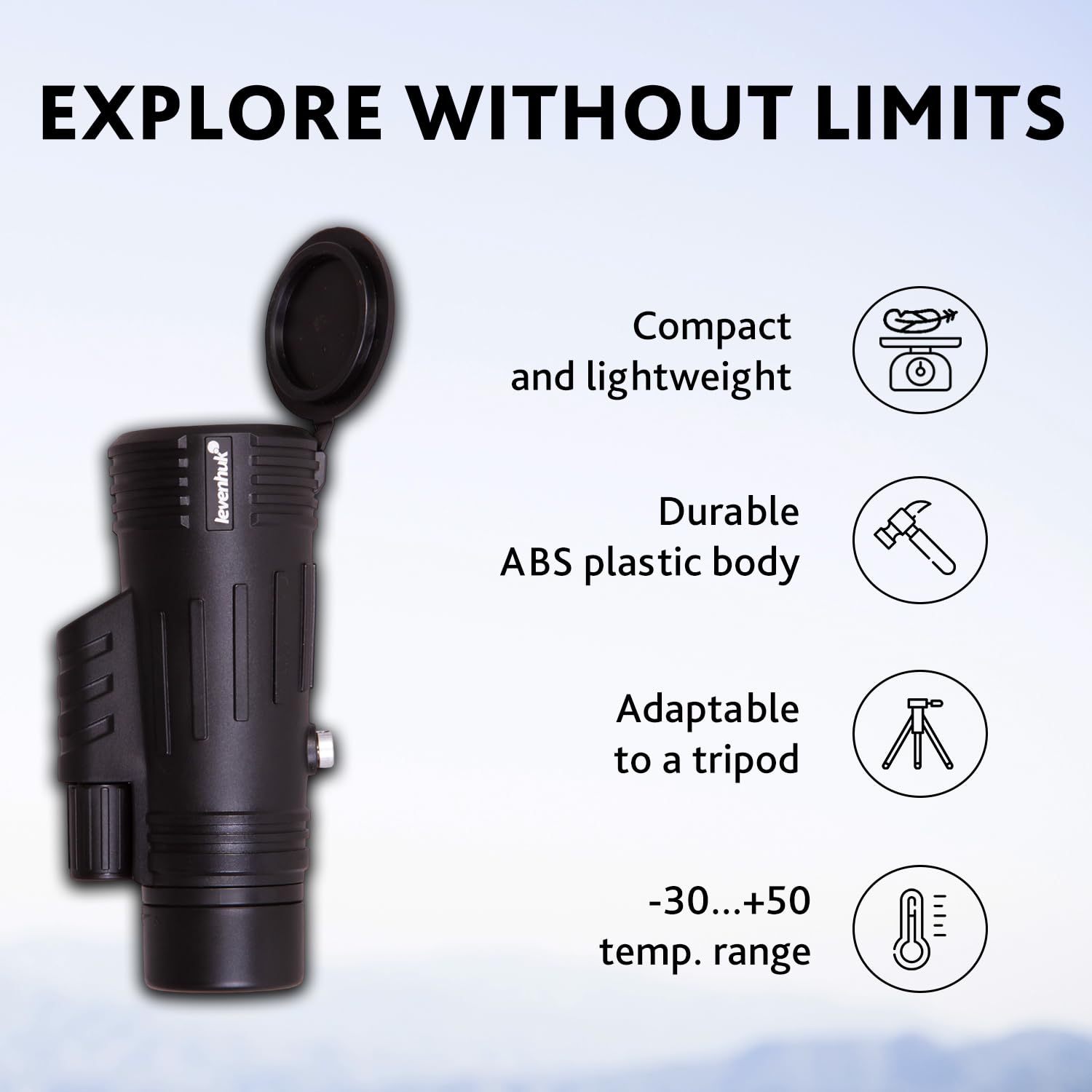 Levenhuk Atom 8x42 Monocular Compacto y Ligero – Catalejo de Bolsillo con Aumento de 8X, Enfoque con Una Sola Mano y Correa de Muñeca, Compatible con Gafas