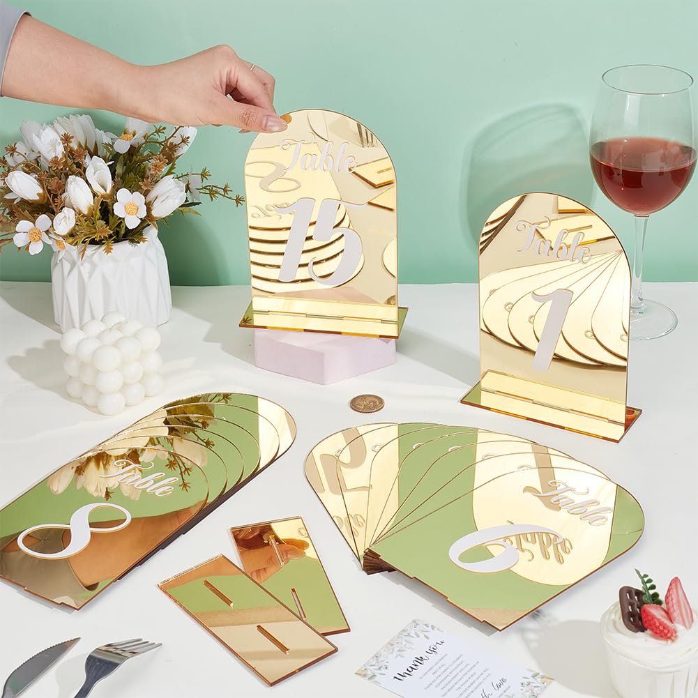 15 paquet de 1~15 numéros de Table de Mariage en Miroir Supports de Panneaux D'Affichage en Acrylique de 13x18.2cm Arc Supports pour Réceptions de Mariage Fêtes Anniversaires et Événements