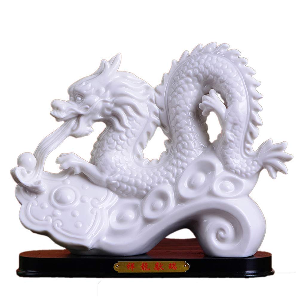 YNIYUJKL Feng Shui Ornaments Chinese Ceramics Dragon Statue Home Office Decoration Sculpture Tabletop Decor For Wealth And Success Good Lucky Gifts