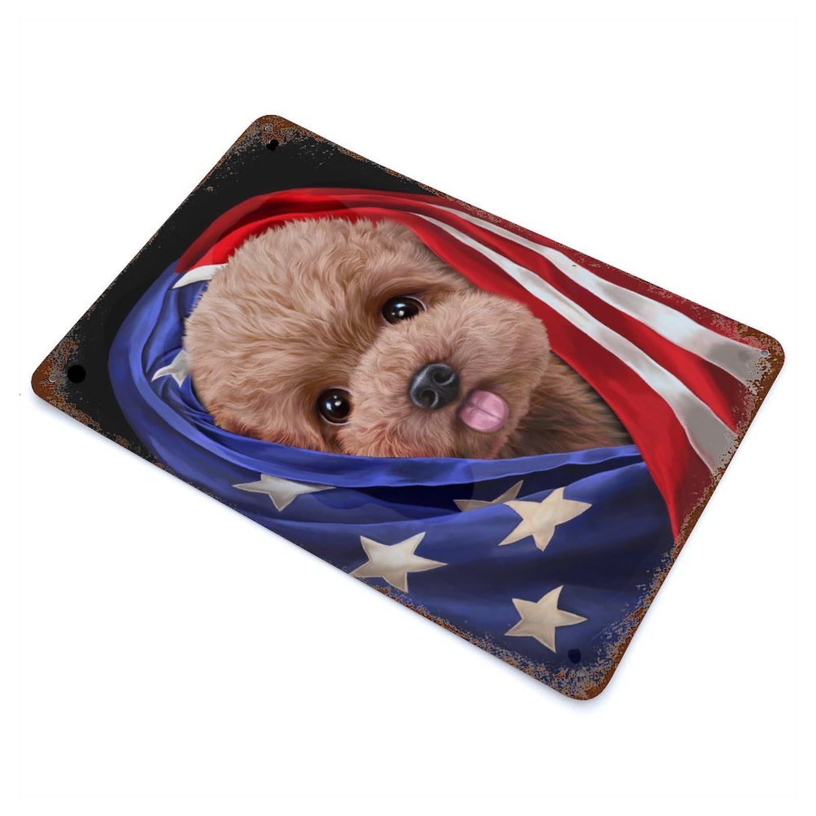 Cute Poodle USA Patriot Vintage Rust Metal Sign 11.8"x7.9", for Basement, Hobby Room And Garage Decor, Farmhouse Wall Decor
