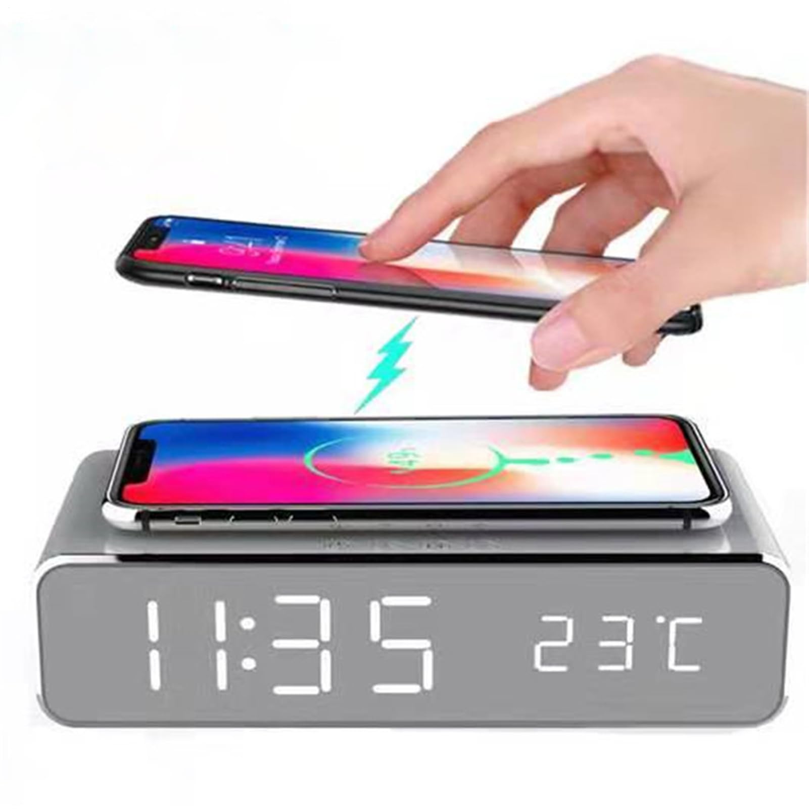 Station de Réveil avec Chargeur sans Fil - Support de Téléphone avec Affichage de la Température,Réveil numérique avec Charge sans Fil,pour Table de Chevet et Bureau à Domicile