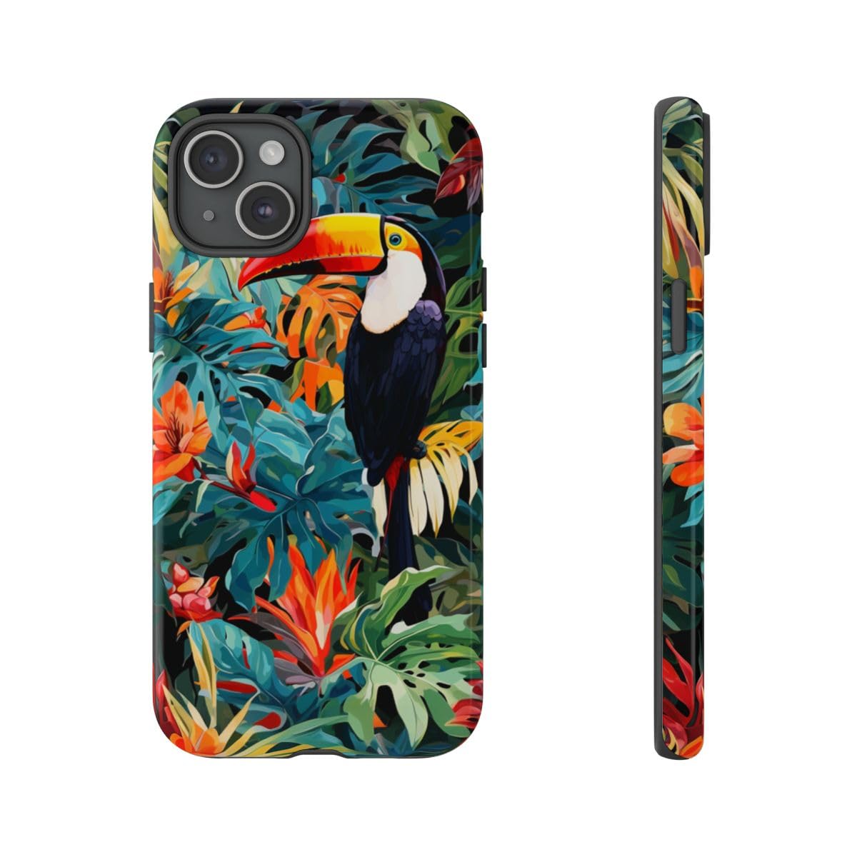 Coque rigide brillante iPhone 15 Plus verte feuillage tropical durable - 4