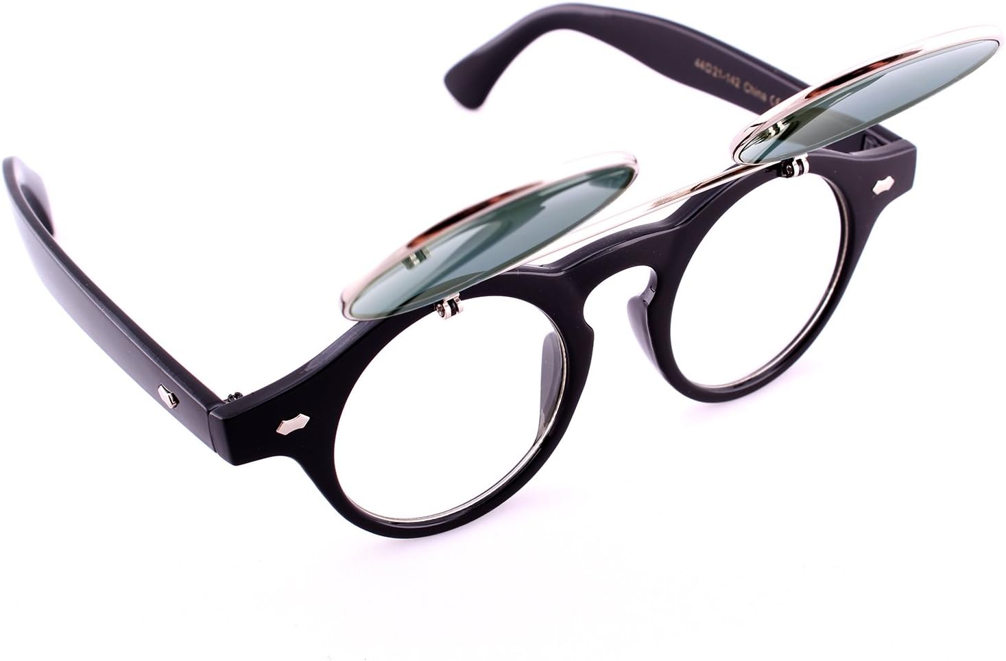 Black Django Flip Up Round Keyhole Sunglasses Green Iridium Lens