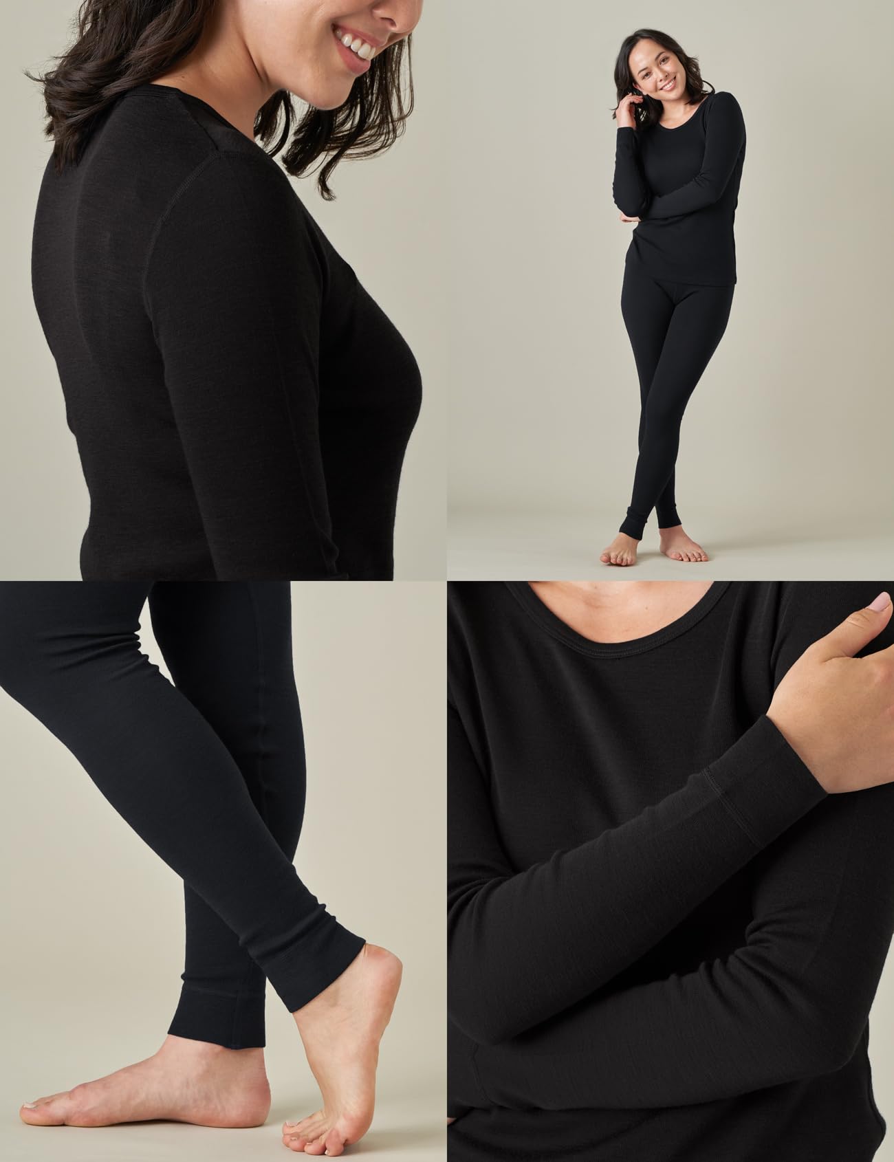 LAPASA 100% Lana Merino Set Termico Intimo Donna Strato Base Maglia a Maniche Lunghe e Pantaloni Lunghi L58