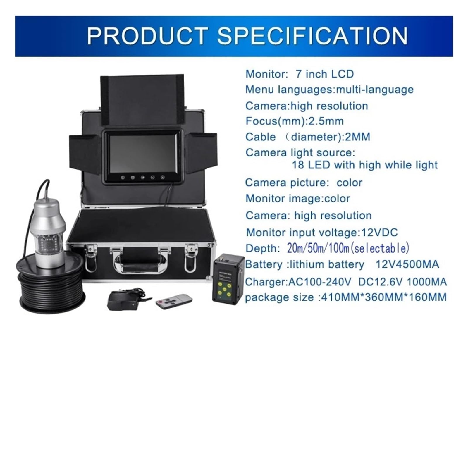 100m 7 "LCD Lokalizator Ryb Kamera Podwodna CCD 1000TVL 360 Stopni Podwodny Obrotowy Zestaw Kamer Wędkarskich Z DVR + Karta 8G Lina O DużEj WytrzymałOśCi
