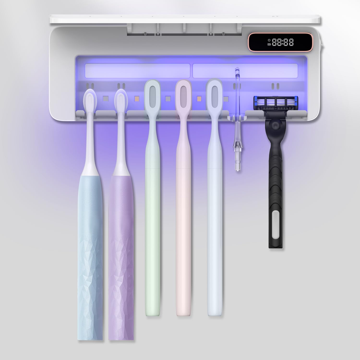 Ankilo UV Toothbrush Sanitizer,Toothbrush Holder Wall Mounted for Bathroom, Rechargeable 5+1+1 Slots Tooth Brush Shaver Cleaner and Holder with Sterilizer Function and Drying for Home