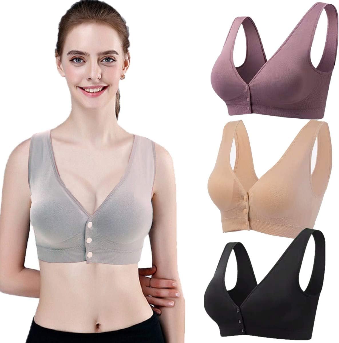 Daily Bras Beauty Front Snap Closure Comfort Evolution Wire Free Bra with Removable Paddded