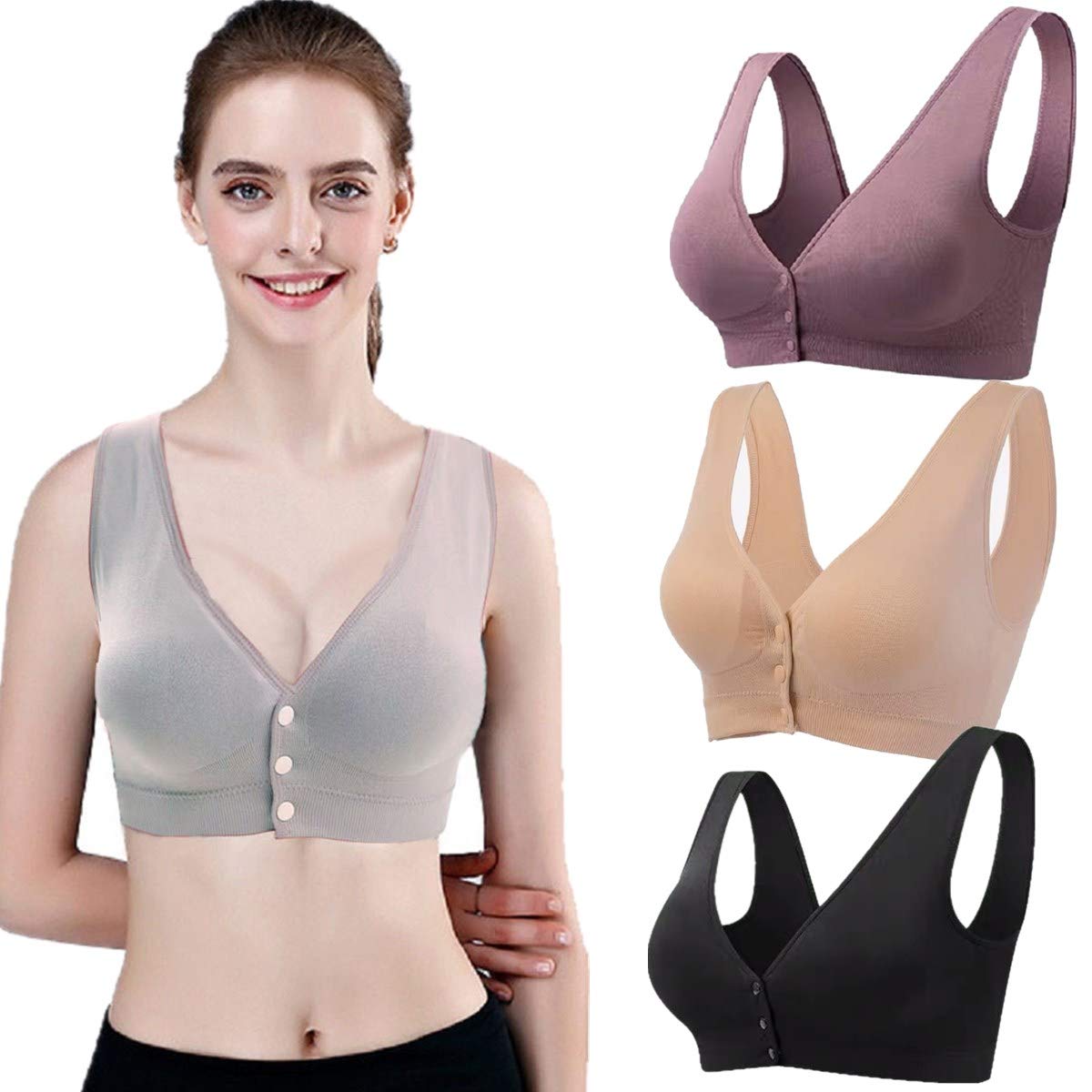 Daily Bras Beauty Front Snap Closure Comfort Evolution Wire Free Bra with Removable Paddded