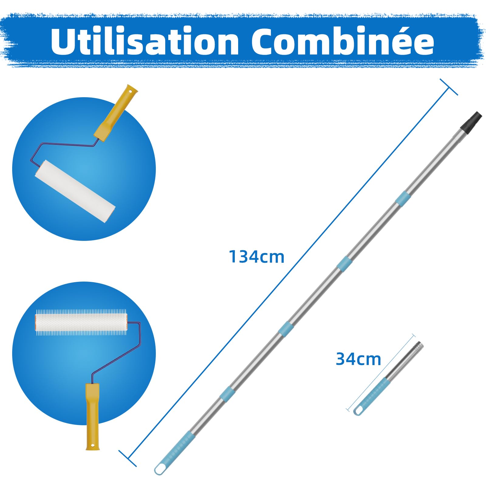 VKE Rouleau Debulleur Ragréage 23cm Bavures 14mm avec Perche Telescopique