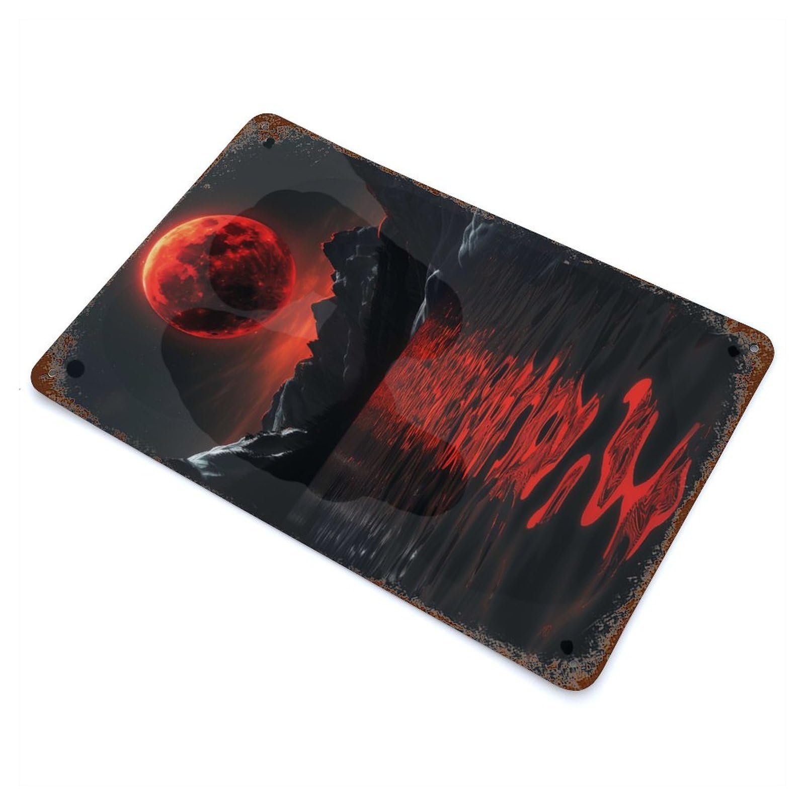 Blood Moon Rising 11.8"x7.9" Rusty Metal Tin Sign, Shabby Chic Decor for Bistro, Counter And Cafe Decor