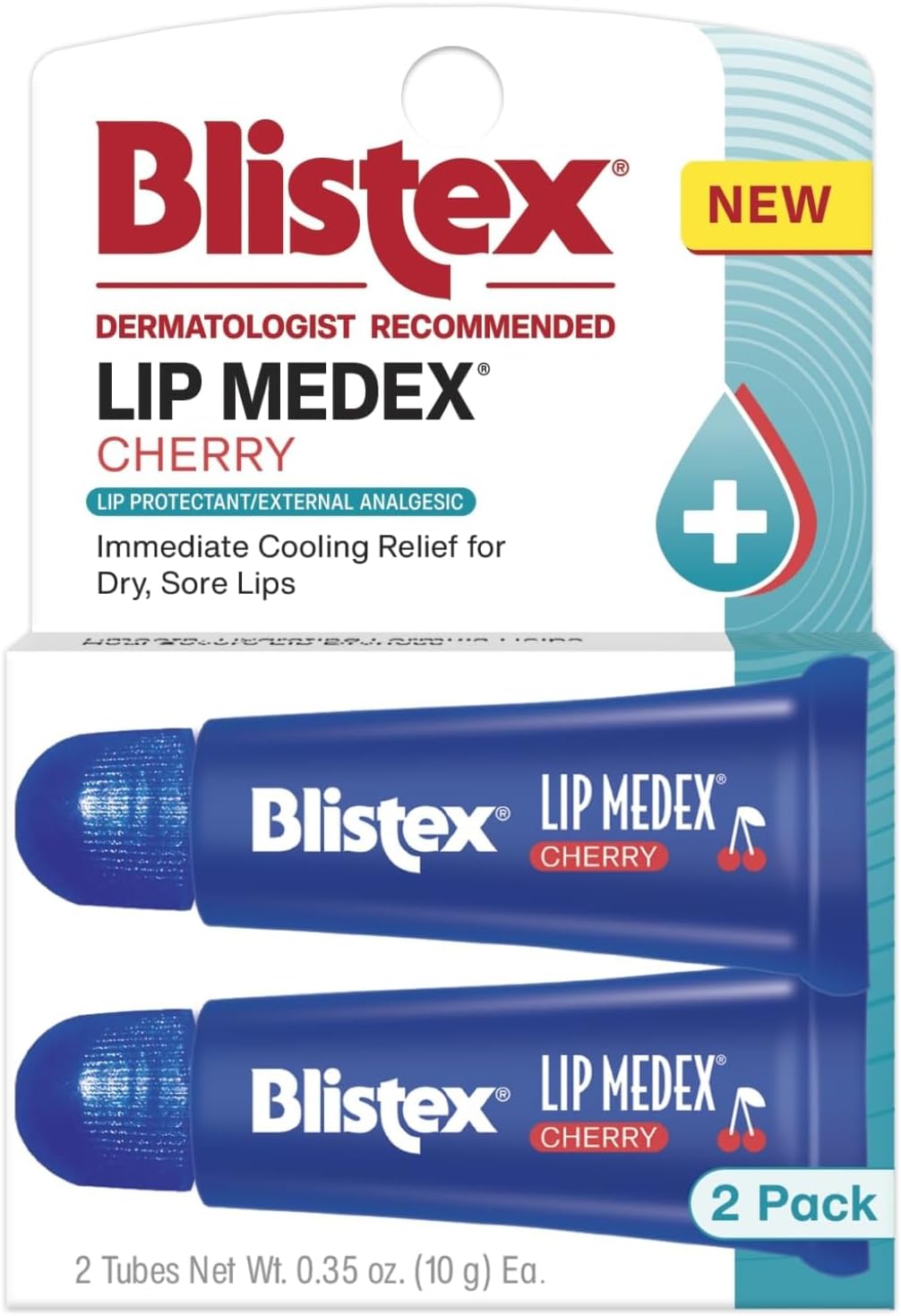 Blistex Cherry Lip Medex, 0.35 oz Each, Advanced Hydration, Medicated Relief with Cooling, Soothes and Protects, Restores Healthy Moisture Balance to Lips, 2 Count, 1 Pack