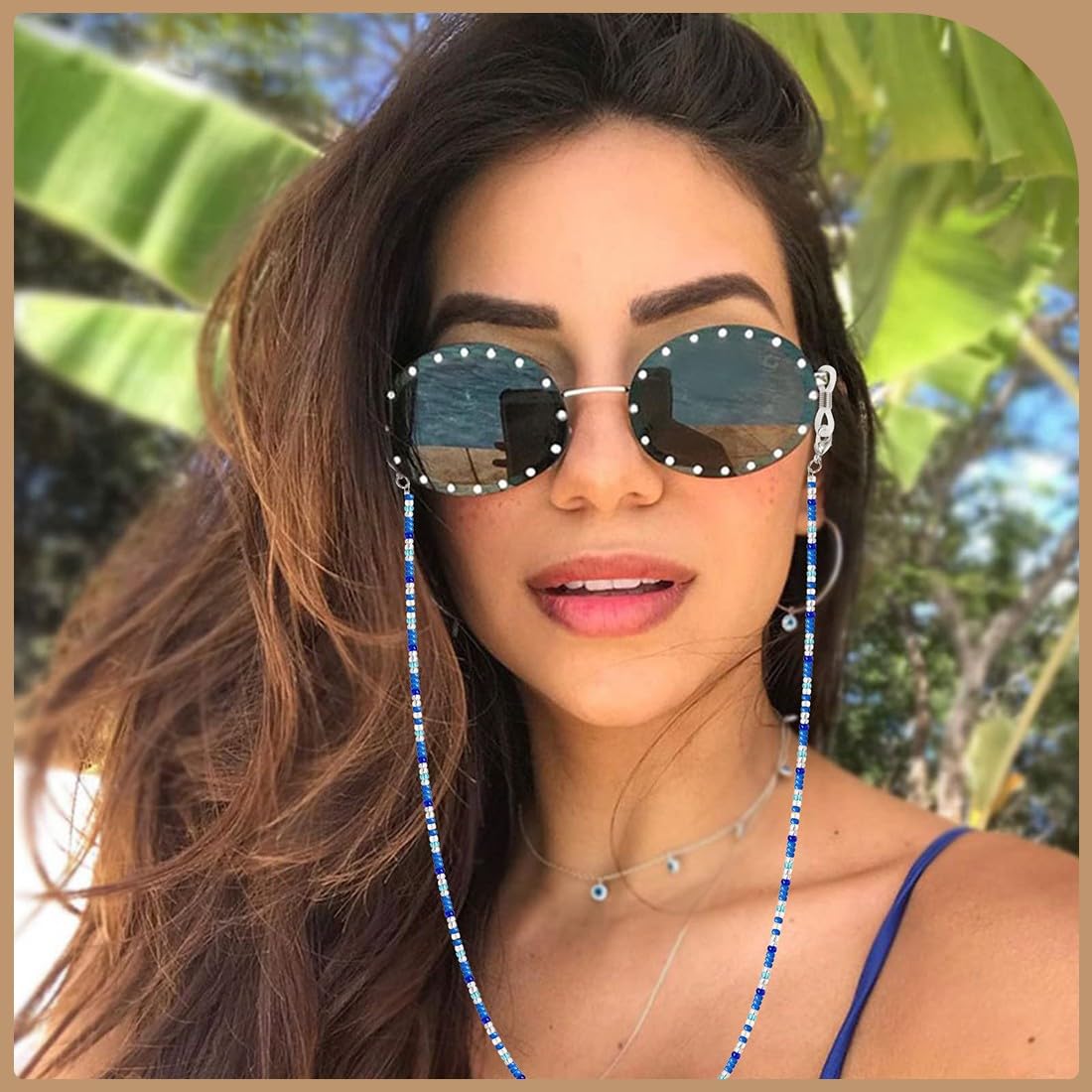 WXNPA Catene per Occhiali da Vista con Perline Catenina Occhiali Catena per Occhiali da Sole con Anelli in Silicone Antiscivolo per Donna Uomo (4 Pezzi)