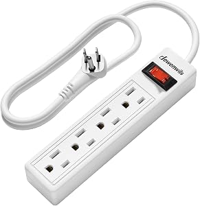 DEWENWILS 4 Outlets Power Strip, 2FT Short Cord with Flat Angled Plug, Portable Small Power Strip, 15A 125V 1875W, Wall Mount Design for Home Office Dorm, ETL Listed White, 1 Pack