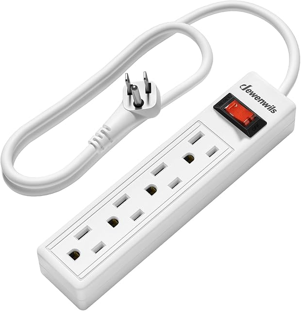 DEWENWILS 4 Outlets Power Strip, 2FT Short Cord with Flat Angled Plug, Portable Small Power Strip, 15A 125V 1875W, Wall Mount Design for Home Office Dorm, ETL Listed White, 1 Pack