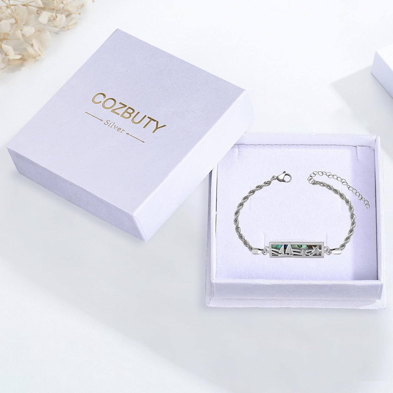 CUOKA MIRACLE Abalone Shell Bracelet for Women 925 Sterling Silver Sailboat Bar Bracelet for Women Sailboat Jewelry Gifts on Birthday Mother's Day - Image 7