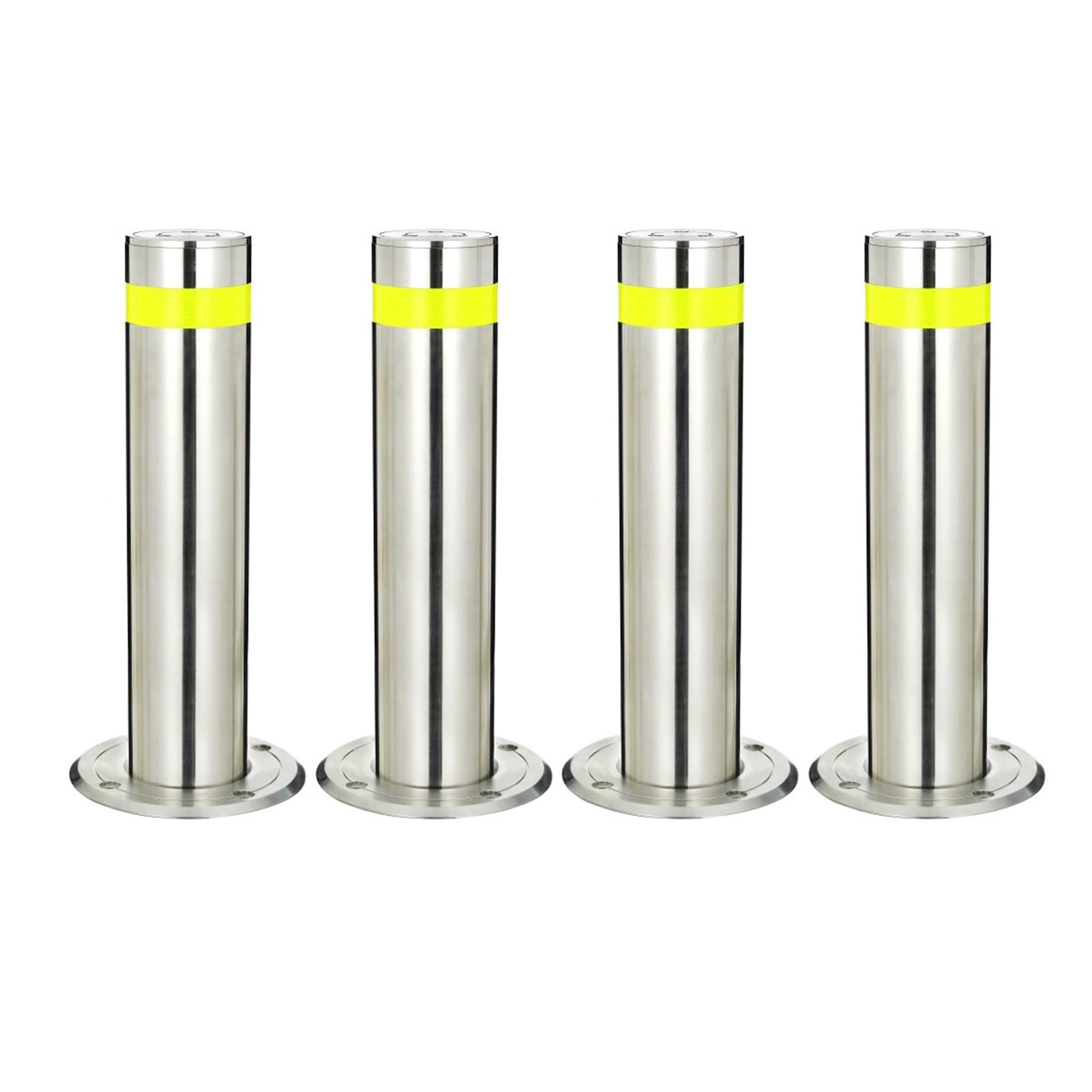 Aioneer Stainless Steel Traffic Bollards With Reflective Strips - Rustproof, Waterproof Safety Posts For Driveway Security - Set Of 4 With Anchor Bolts