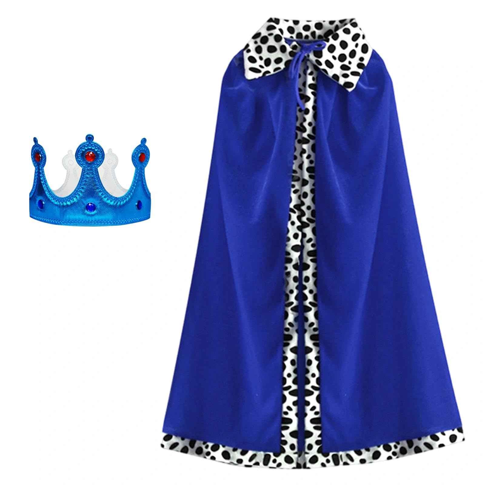 DAVBNM King Costume for Kids Prince Cloak Crown Set, Boys King Cape and Crown Medieval Fancy Dress Accessories, Prince Cloak Queen Cape Medieval Costume for Role Play, Party Dress Up, Blue