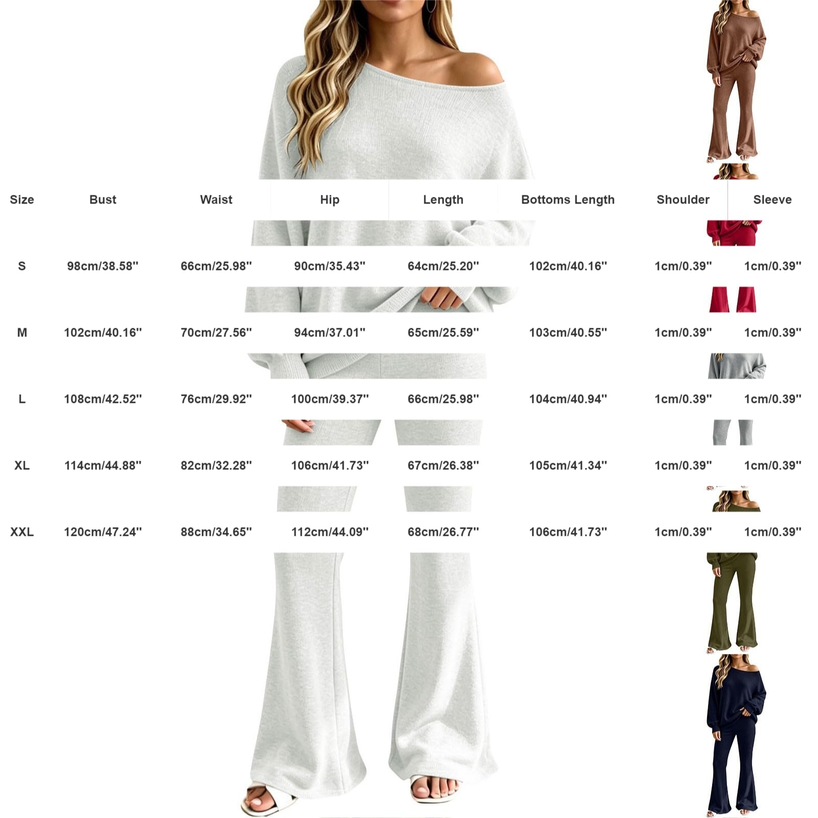 Tuta da donna elegante, 2 pezzi, a maniche lunghe, pantaloni lunghi | Maglione a maglia con scollo rotondo, in tinta unita, con pantaloni dritti, 2 pezzi, per il tempo libero