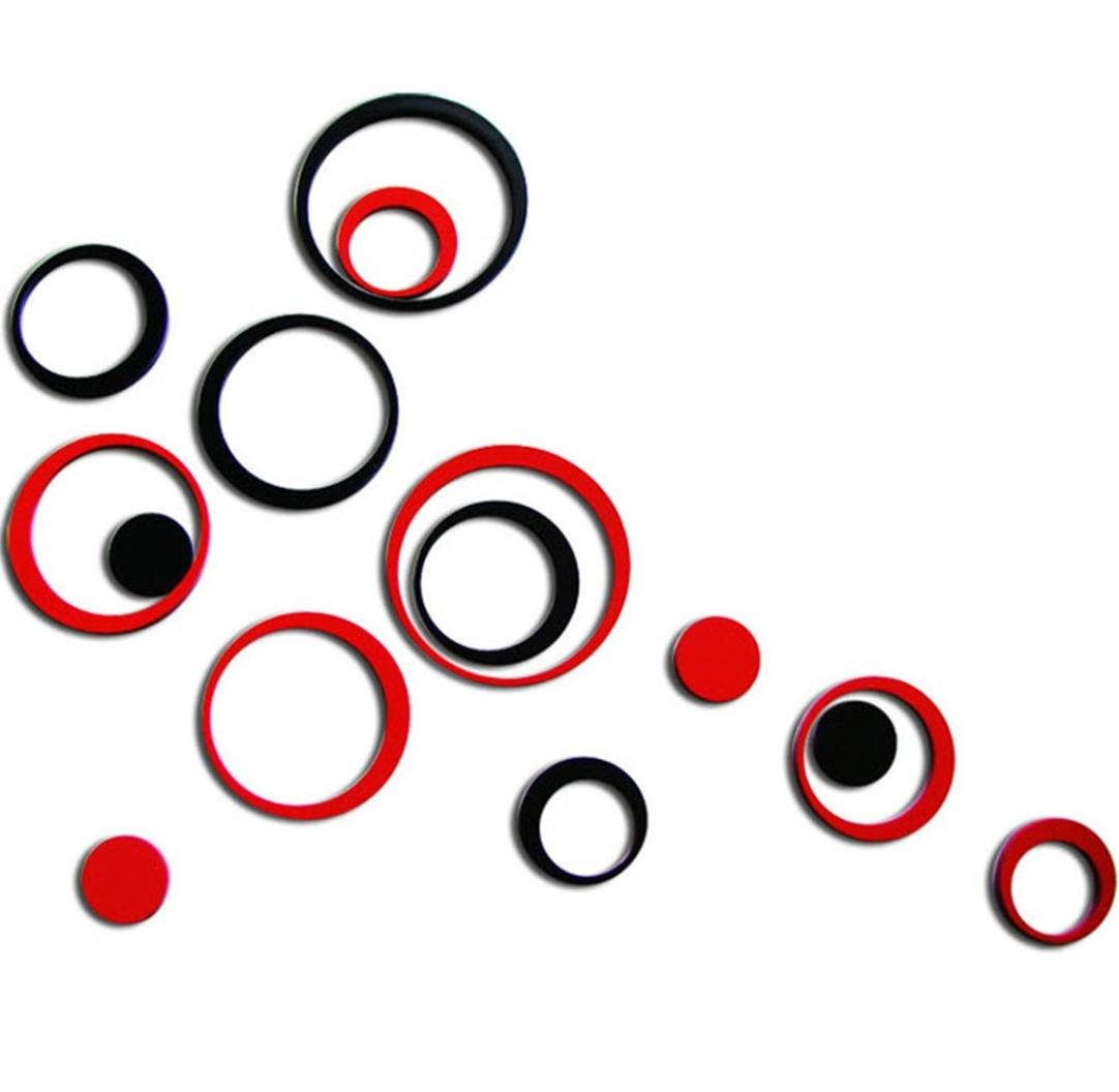 Wwbla DIY 3D Art Wall Sticker Circles Stereo Decoration Indoor Removable Wall House Living Room Decorative (Red)