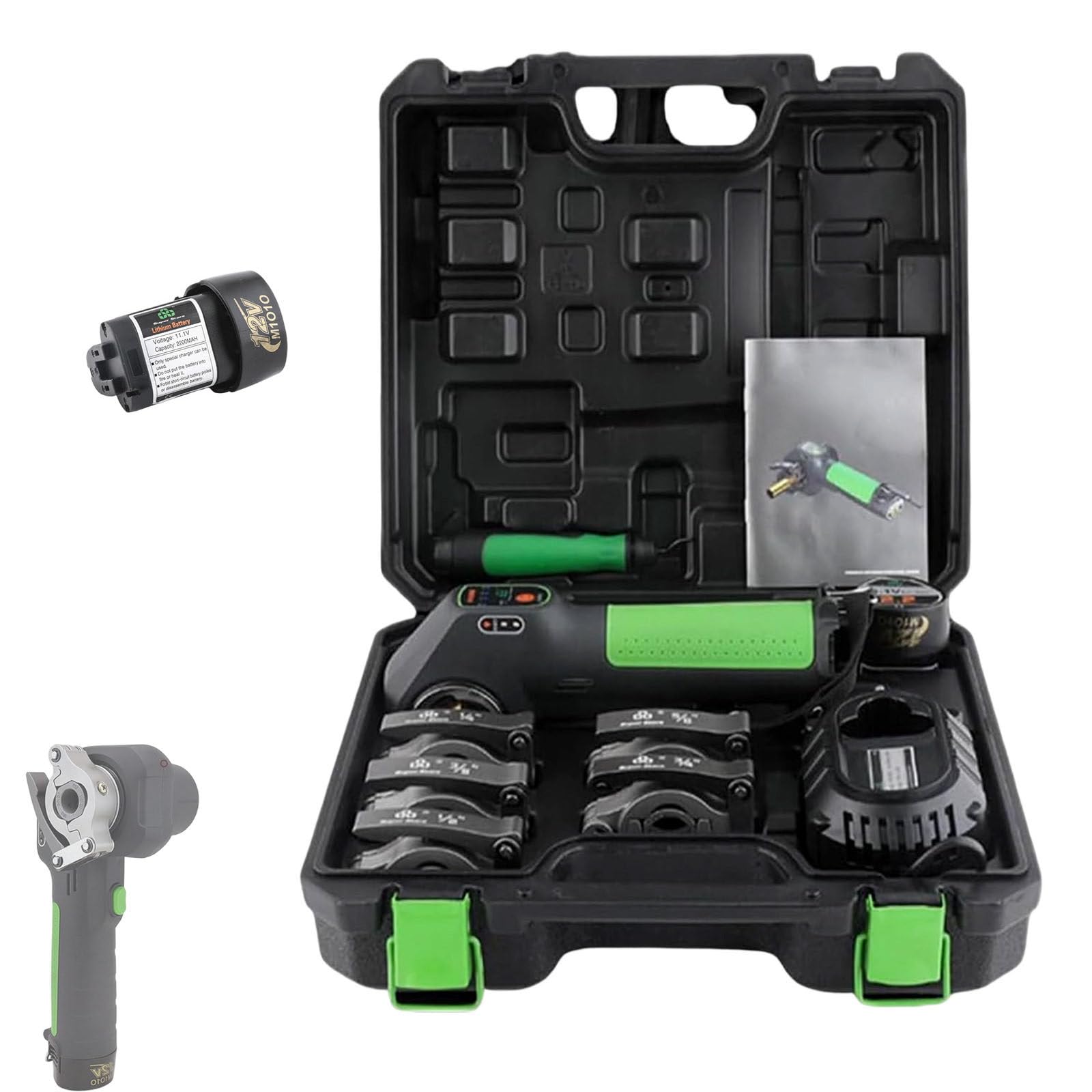 DzkZen Cordless Electric Flaring Tool Kit, 1/4" - 3/4" Copper Pipe Flare Tool, HVAC 45 Degree Eccentric Flaring Tool, with 5 Flare Clamps & Deburrer, 2200 mAh Battery 2batteries
