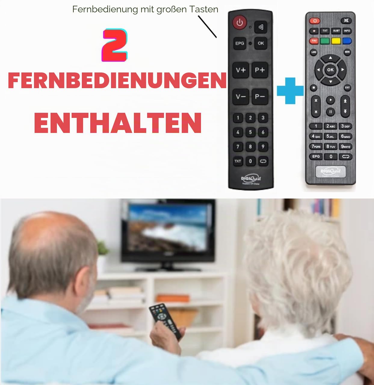 Digiquest G23 HEVC H.265 10bit Full HD FTA Receiver DVB-T2 DVB-T2 USB HDMI SCART Ethernet LAN RJ-45 Zusatzfernbedienung Senioren Schwarz Kunststoff