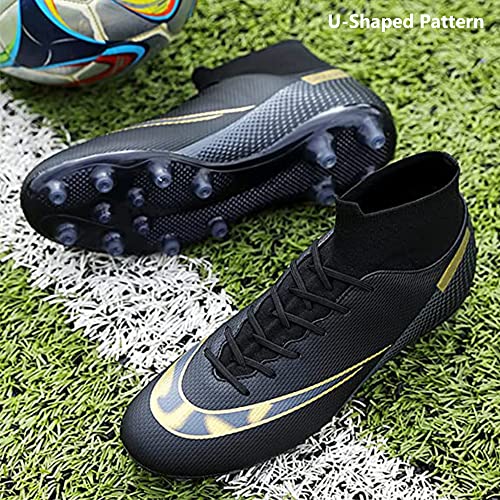 Men's Soccer Cleats Football Boots Lace-Up High-Top Ankle Supports Non-Slip Spikes Firm Ground Turf Shoes Black Eu 42 Us 9 #TOP3