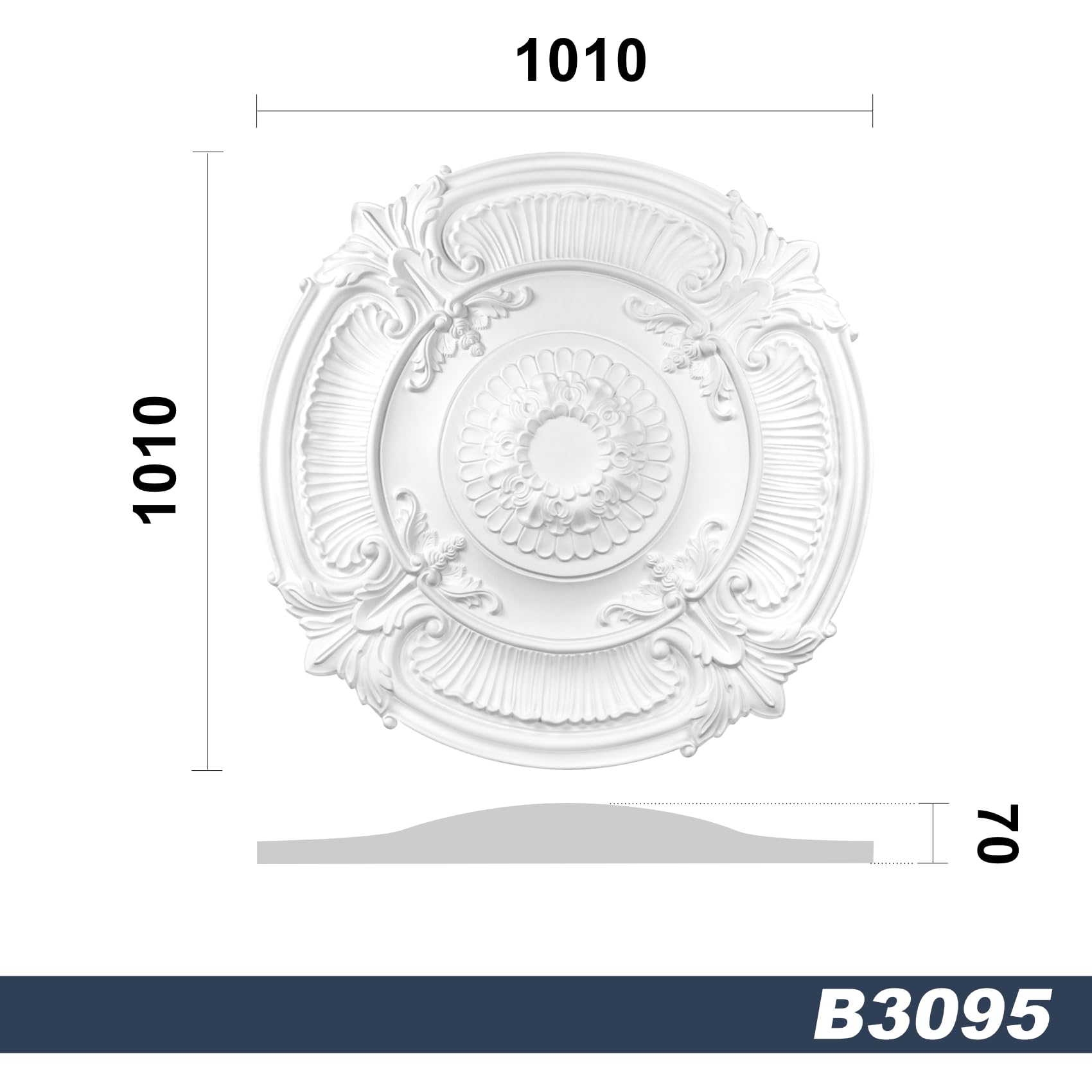 HEXIM Stuckrosetten aus PU, Ø 95-101cm - leichte und solide Verzierungen für Wand & Decke - (B3095, Ø 101 cm) Stuck Deckenrosette modern für Kronleuchter Rosette Wandrosette Zierelement