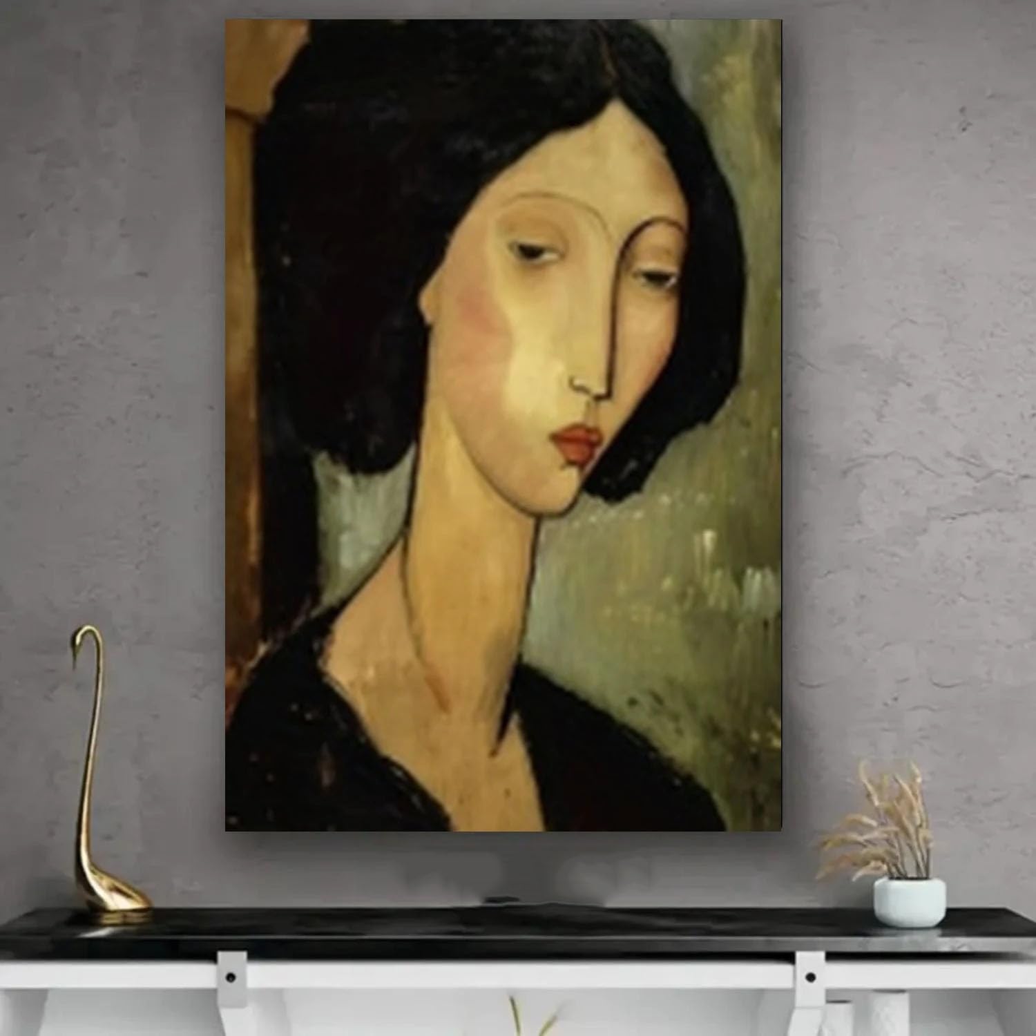 SPXLUCAU Abstract Female Portrait Modigliani Inspired Canvas Wall Art, for Living Room(70x90cm/No frame)