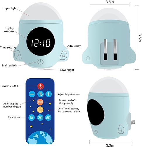 Miniatura 6 de QANYI Luz nocturna enchufable, bonito cohete espacial para decoración de habitación de niños, luz nocturna para montaje en pared o sin pared,