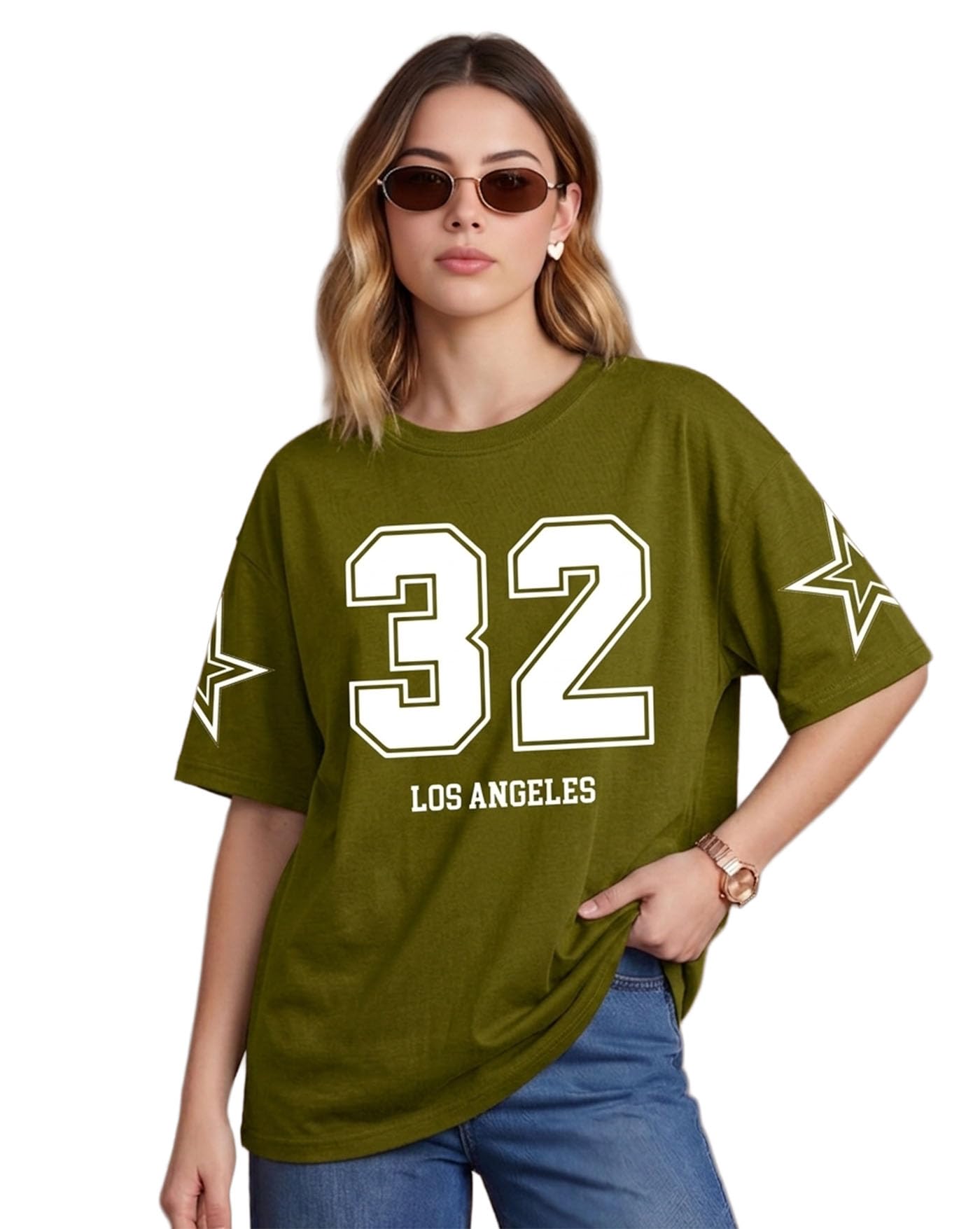 Women Round Neck Cotton Blend T-Shirt, Oversized Fit Half Sleeve Tshirts, Graphic Printed T-Shirt for Women-image-39