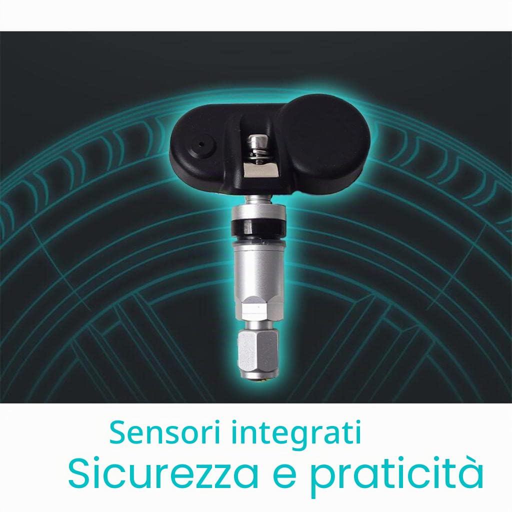 Zalati Sistema di monitoraggio della pressione degli pneumatici per auto con 4 sensori nascosti integrati, sistema di monitoraggio della pressione degli pneumatici senza fili ad energia solare TPMS
