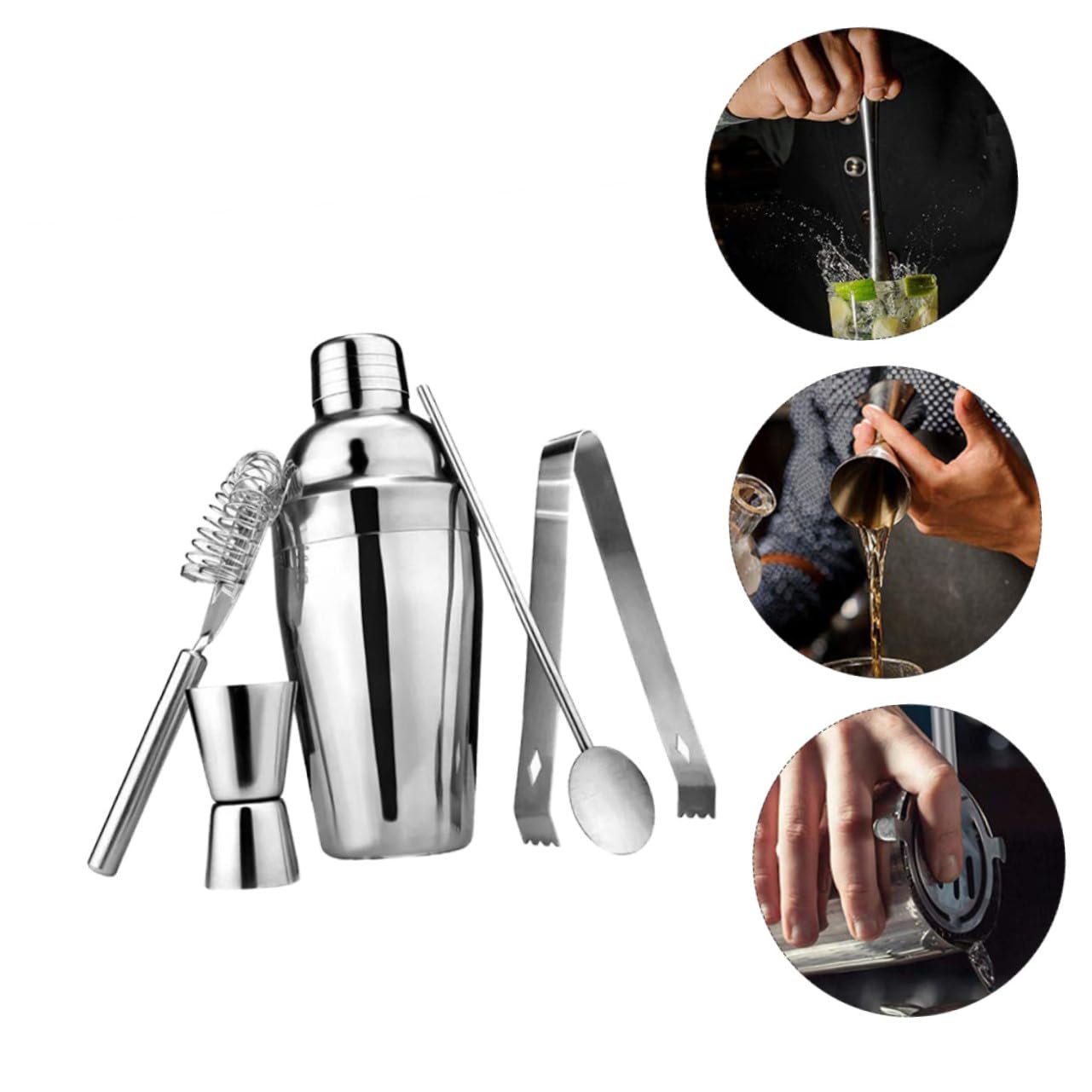 5 pezzi Accessori Bartender in Acciaio Inossidabile Misurino Cocktail Cucchiaio e Jigger per Preparazione Drink Resistente Design Moderno ed per Bar e Casa