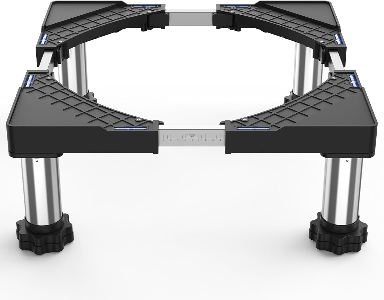 DEWEL Verstellbare Waschmaschinen Untergestell, Podest für Waschmaschine und Trockner, Bärenlast 350kg, Einstellbare Breite 44.5-67cm, Erhöhung Höhe 18cm-22cm, Schwarz