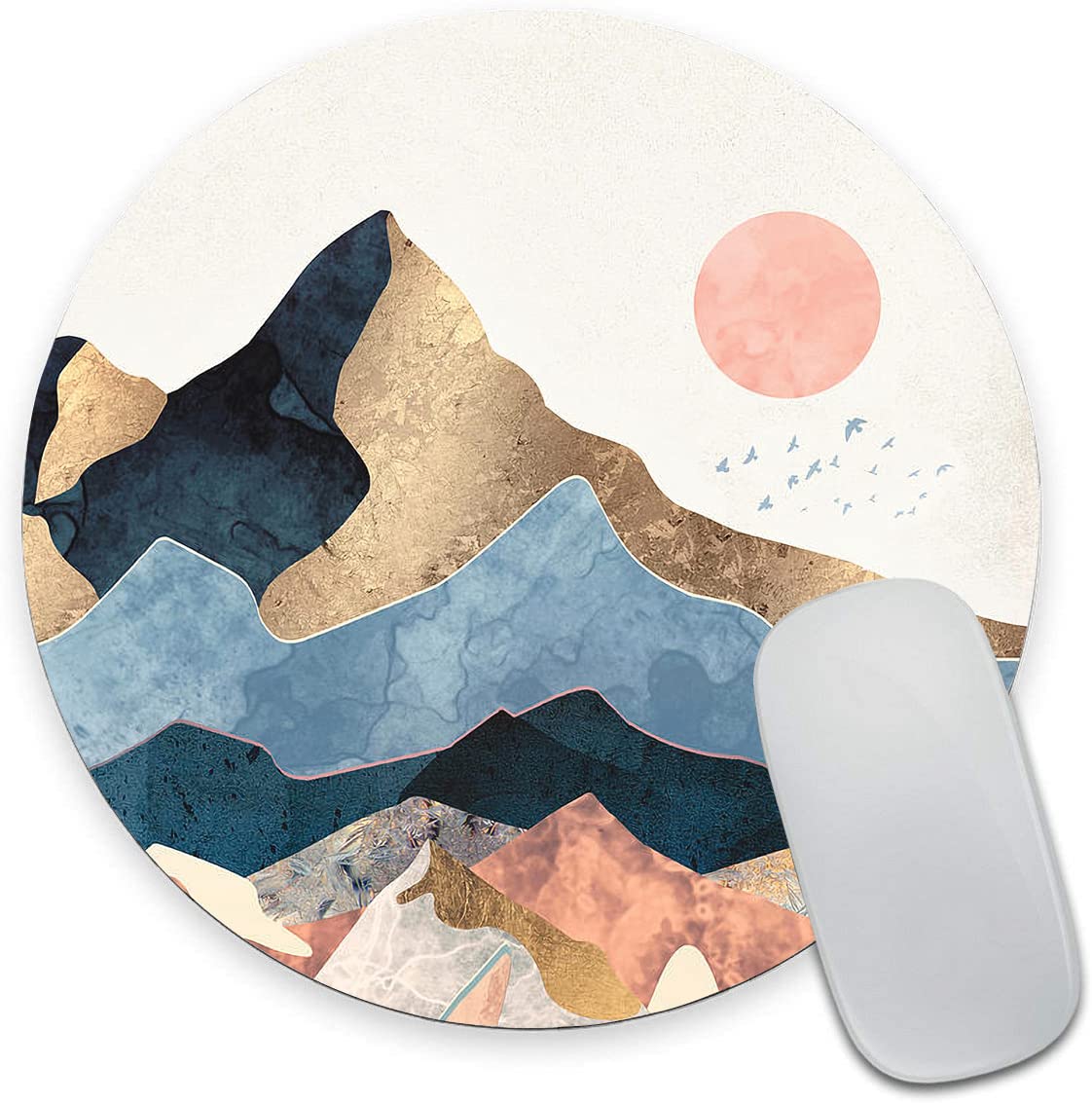 Mouse Pad, Sunrise Mountain Mouse Pad, Cute Small Round Mousepad for Laptop Office Desk, Waterproof Non-Slip Rubber Base Computer Mouse Pads for Wireless Mouse, Abstract Mountain